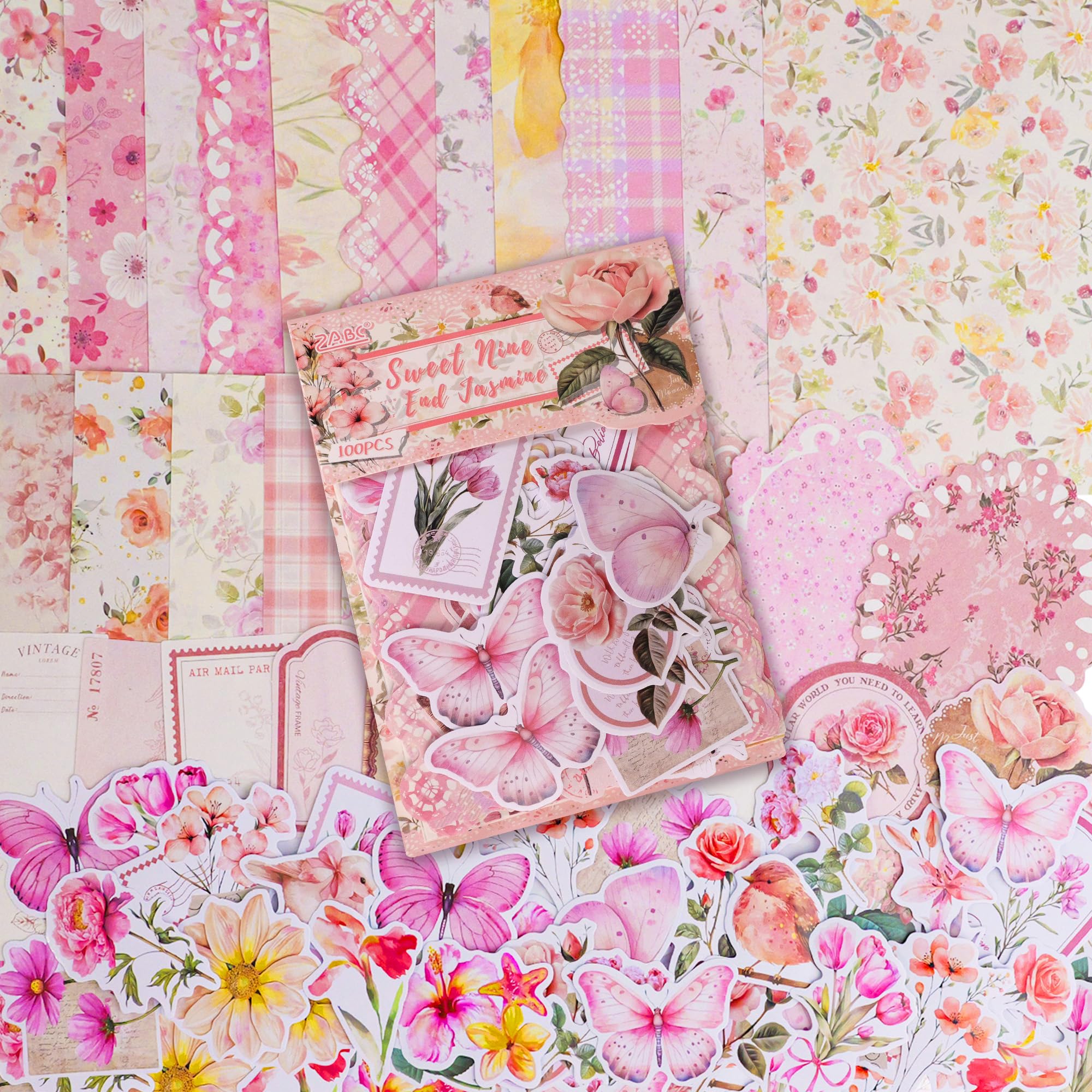 Photo 1 of 100pcs Floral Vintage Scrapbook Paper Junk Journal Paper Scrapbook Supplies Kit Small Big Decorative Pattern Art Collage Cardstock Cute Journaling Stickers Spring Scrap Book for Wedding Valentine