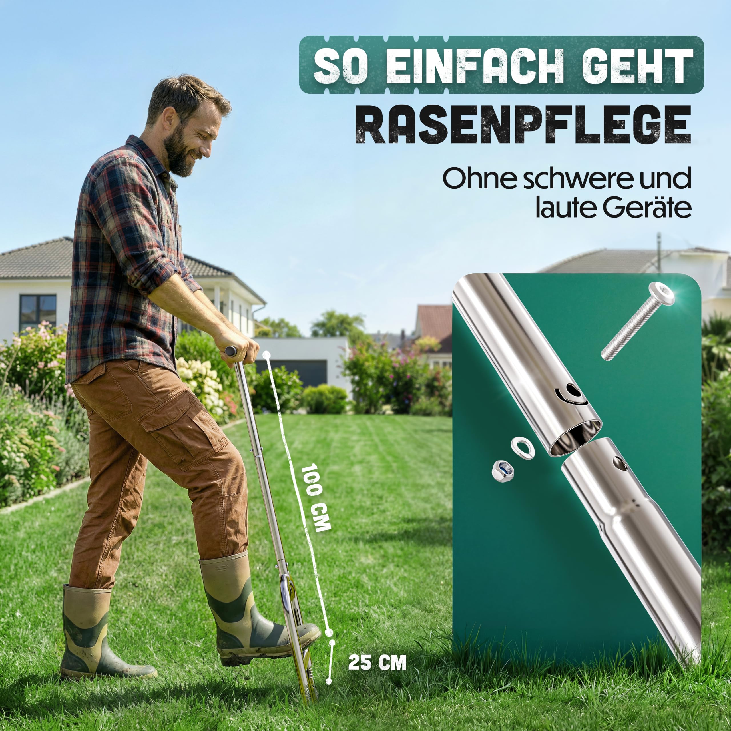 Aeratore per prato Pro | Innovativo aeratore per prato | Aeratore per prato con holespoon | Forchetta di aerazione manuale | Utensile da giardino premium per arieggiare e ammorbidire il