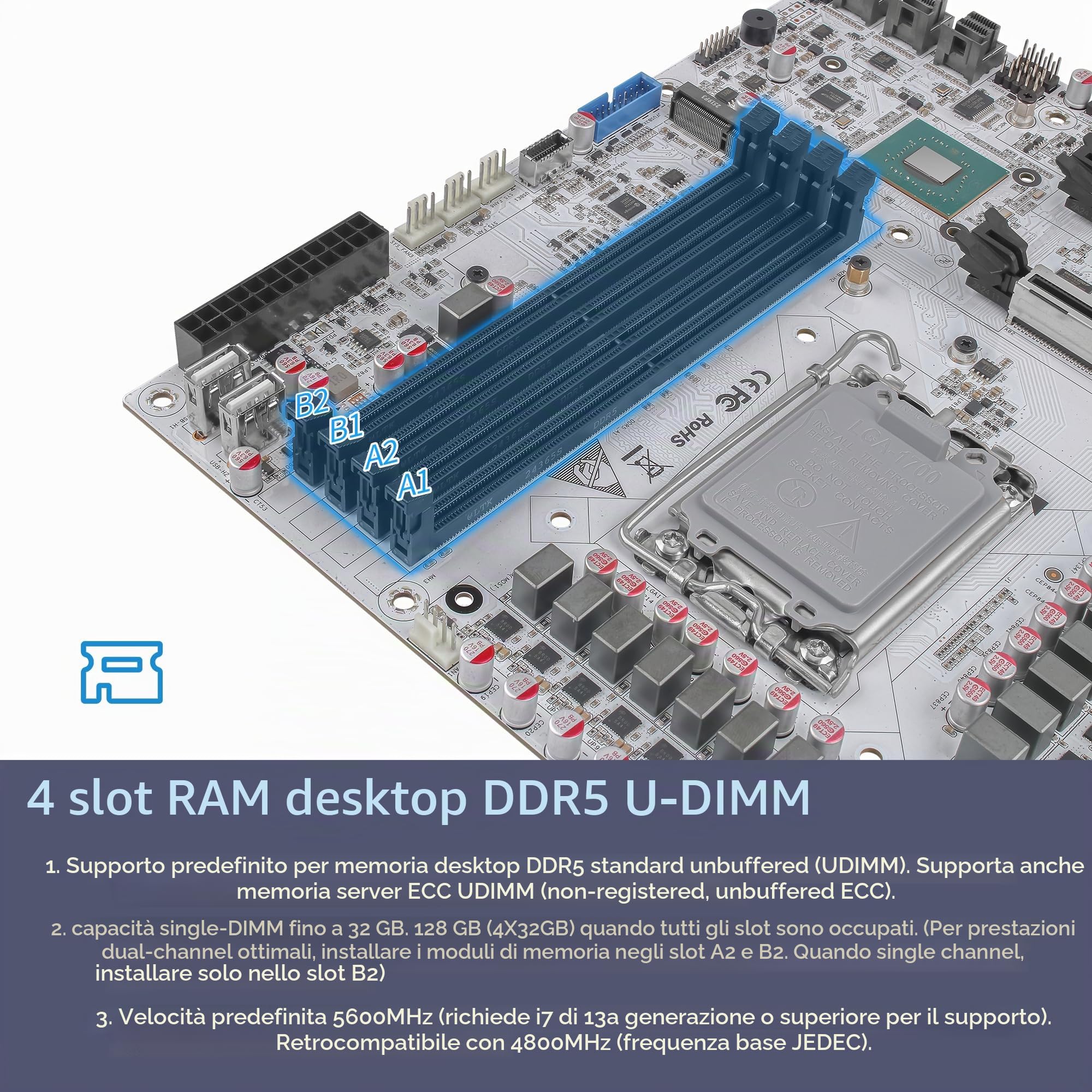CWWK W680 NAS Motherboard Micro ATX 12 Bay, LGA 1700 mATX Scheda madre Bianco con 10GbE&2 * 2.5GbE LAN, 4 x DDR5 Desktop RAM (ECC), 3 x NVMe, PCIe5.0 x16, vPro (3x 4-SATA Cable)