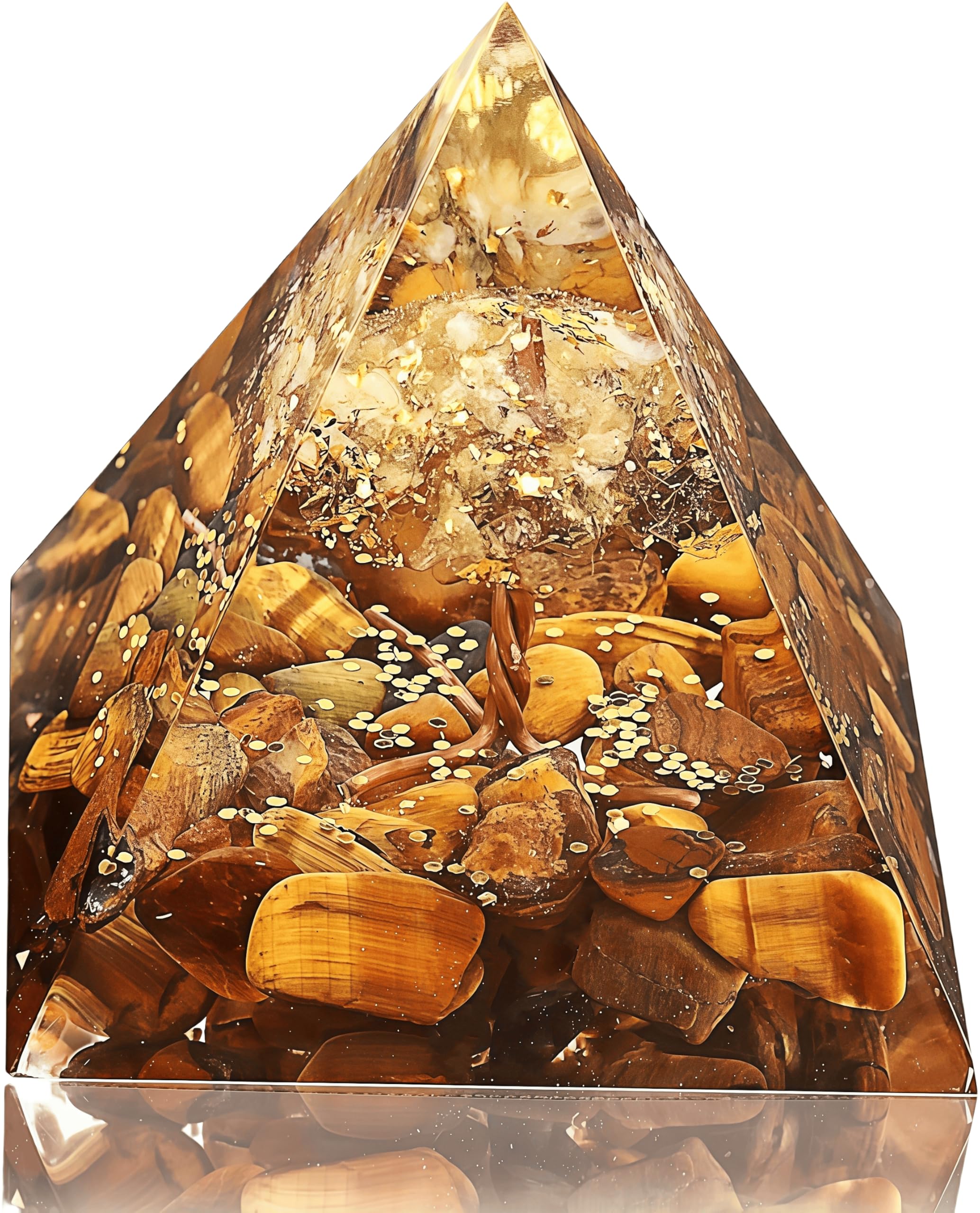 Tree of Life Orgone Pyramid Citrine with Tiger Eyes Positive