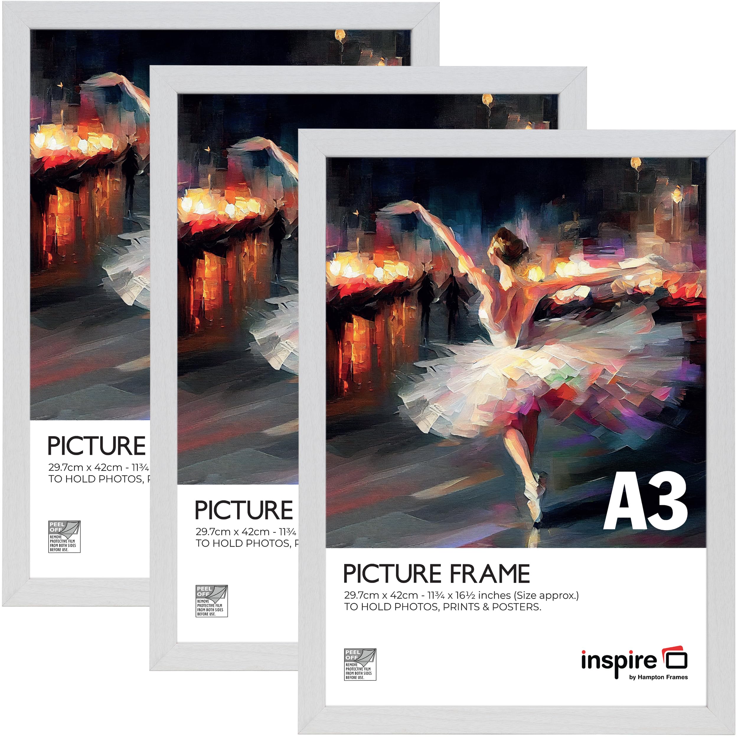 Inspire By Hampton BERGEN A3 (30x42cm) White Picture Photo Frame Acrylic (Non-Glass) 3-Pack IBHBERA3NG-PK3