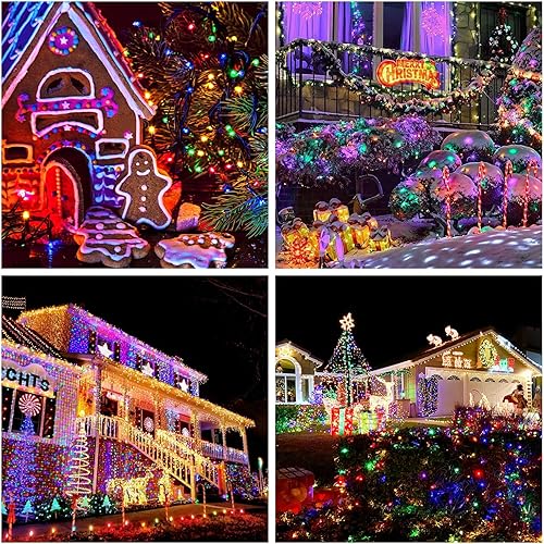 Miniatura 5 de JMEXSUSS - 200 luces LED multicolor de Navidad al aire libre, impermeables, expandibles de 66 pies, alambre verde, 8 modos de luces centelleantes