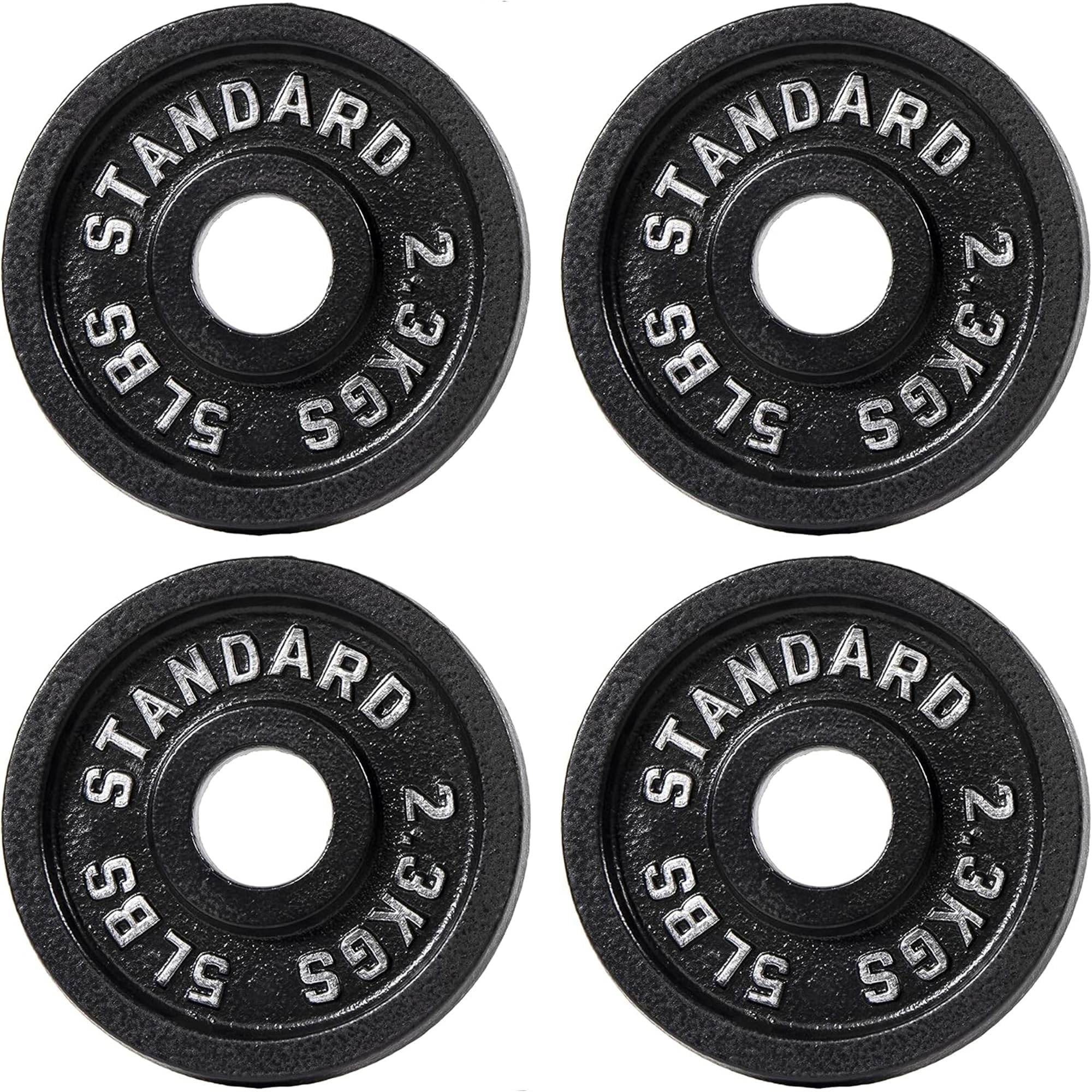 Fitvids Cast Iron Plate Weight Plate for Strength Training and Weightlifting, 2-Inch Center (Olympic), 5LB (Set of 4)