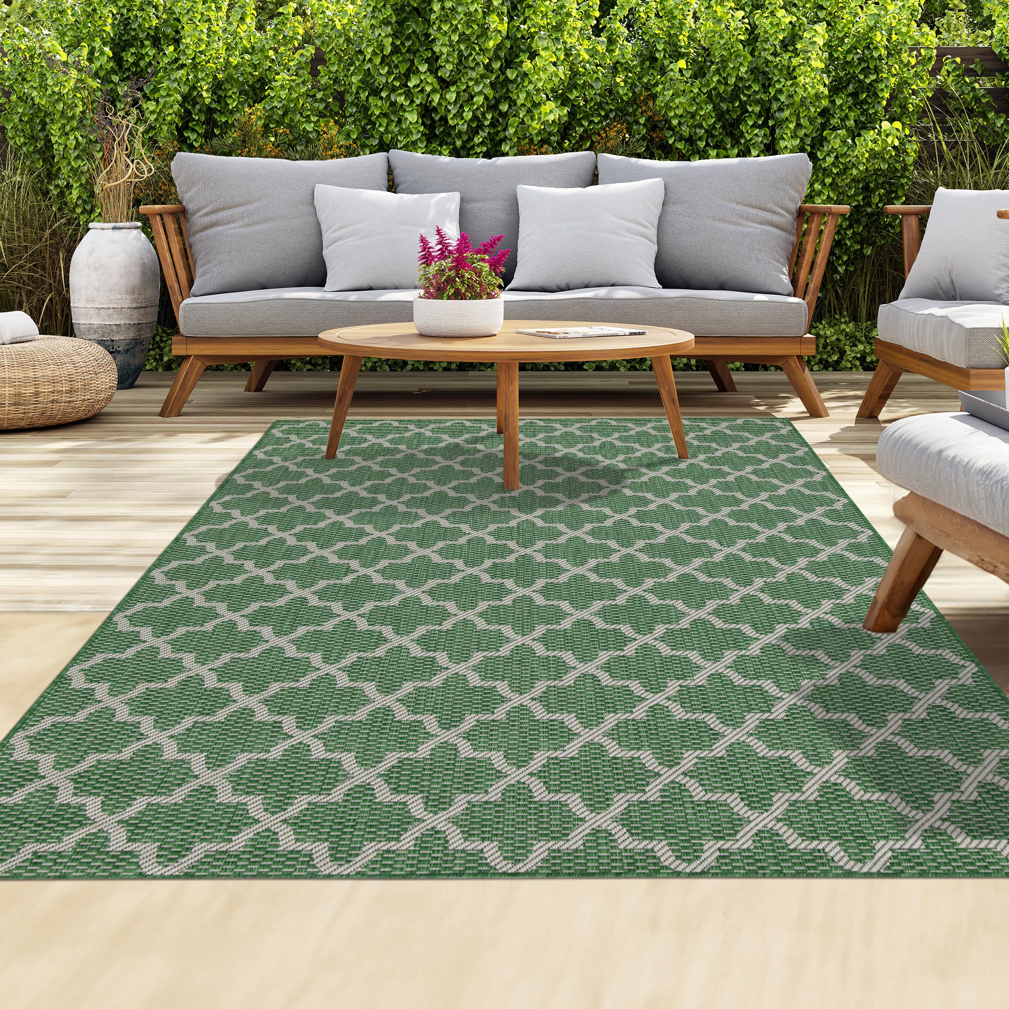 homeart Outdoor Rugs | Easy-Cleaning Indoor & Outdoor Area Rugs for Porch, Deck, Balcony, Garden, Picnic, Kitchen | UV & Weather-Resistant Large Patio Rug Mats Green Cream Classic, 120 x 170 cm — image 1