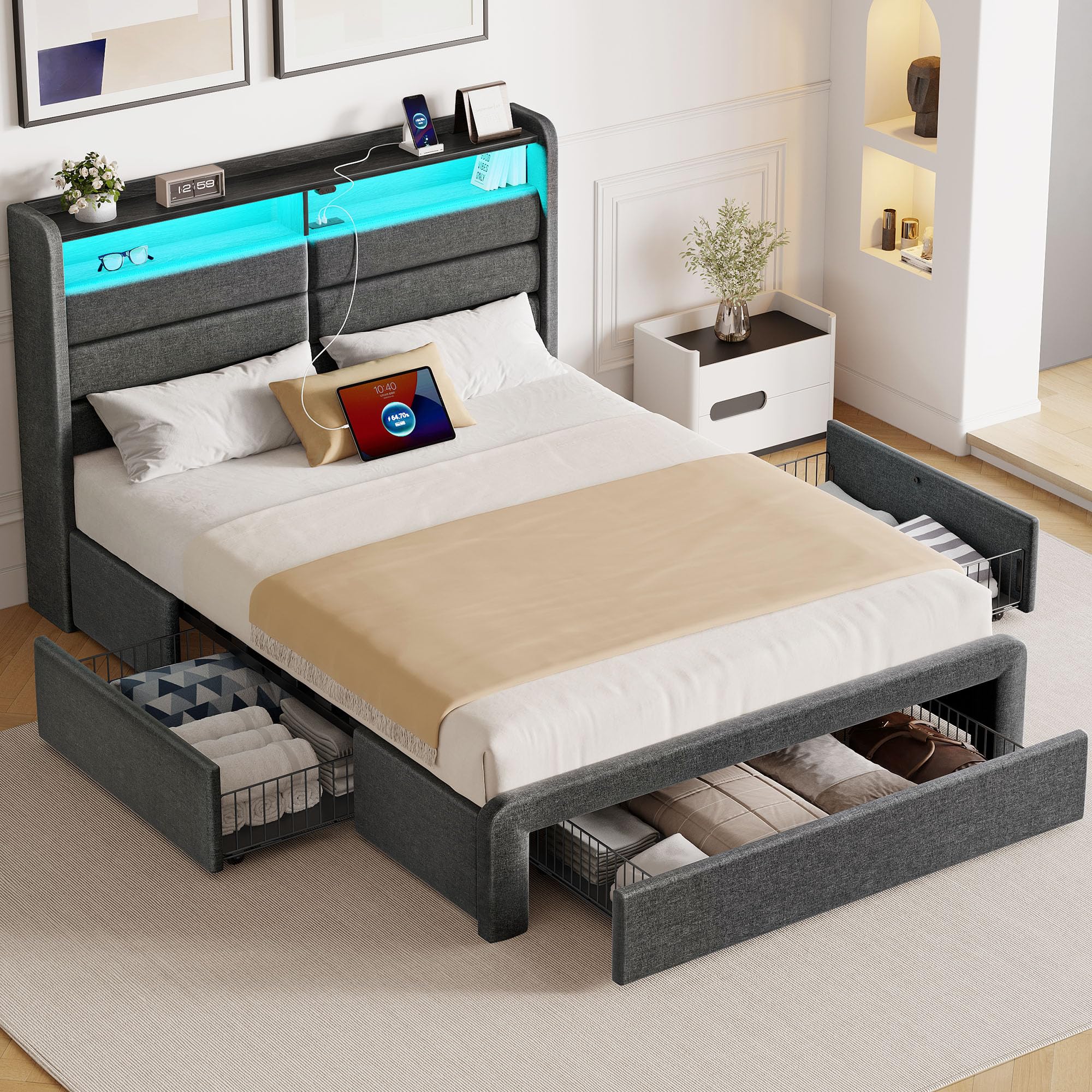 Amazon｜Seventable ツインサイズ ベッドフレーム 収納引き出し3個