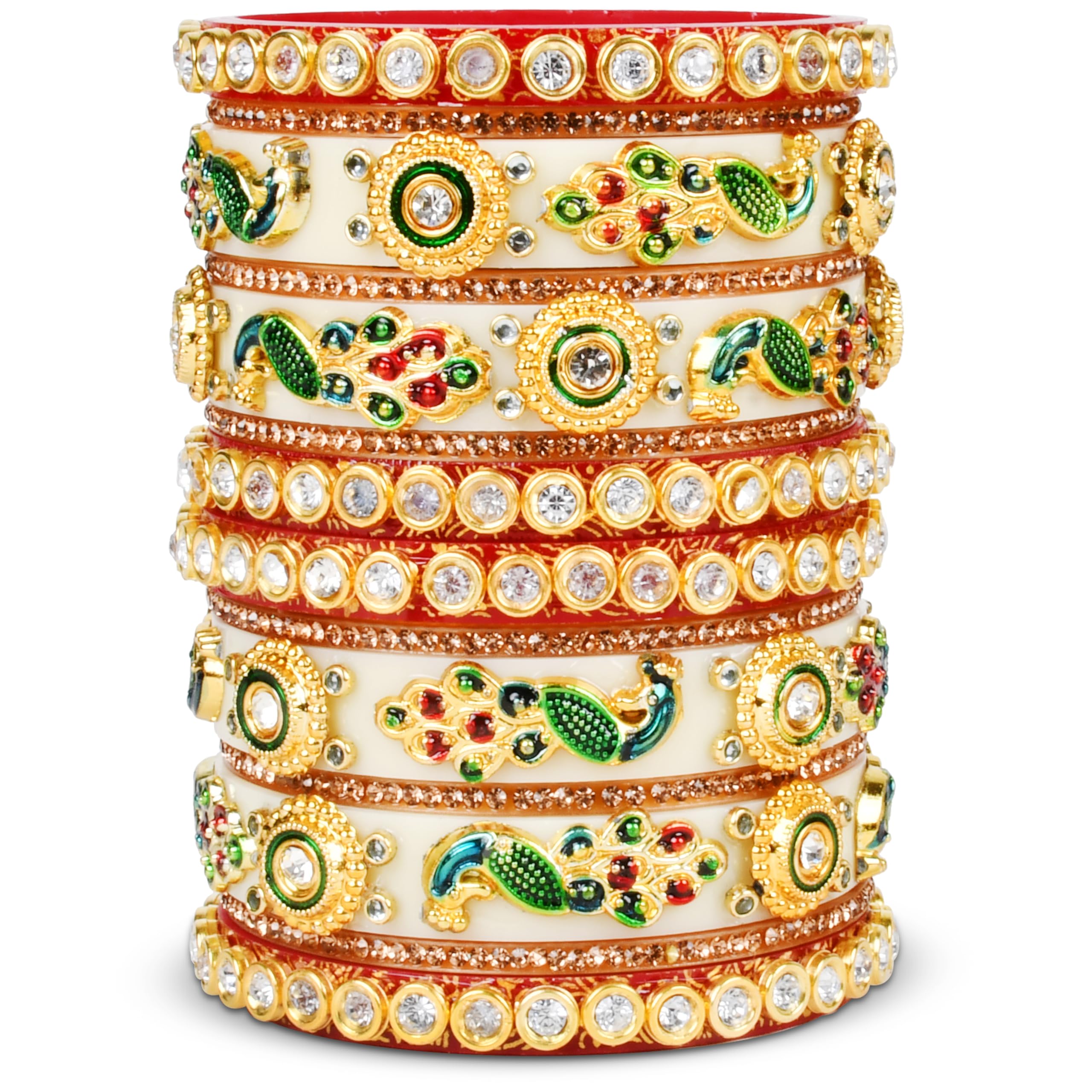 EMERY Multicolour Peacock Chuda Bangles Set - Pack of 14 Bangles in 7 Vibrant Colors, Rajwada Design, Engagements, and Festivals - Perfect for Women, Girls, and Brides (White, 2.8) (B0CT3TMDCP) Amazon Price History, Amazon Price Tracker