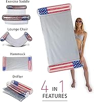 Vista 4 de POZA Flotador inflable de piscina de Estados Unidos – Lujosa tumbona divertida llena de confeti de estrellas plateadas brillantes, diseño de bandera