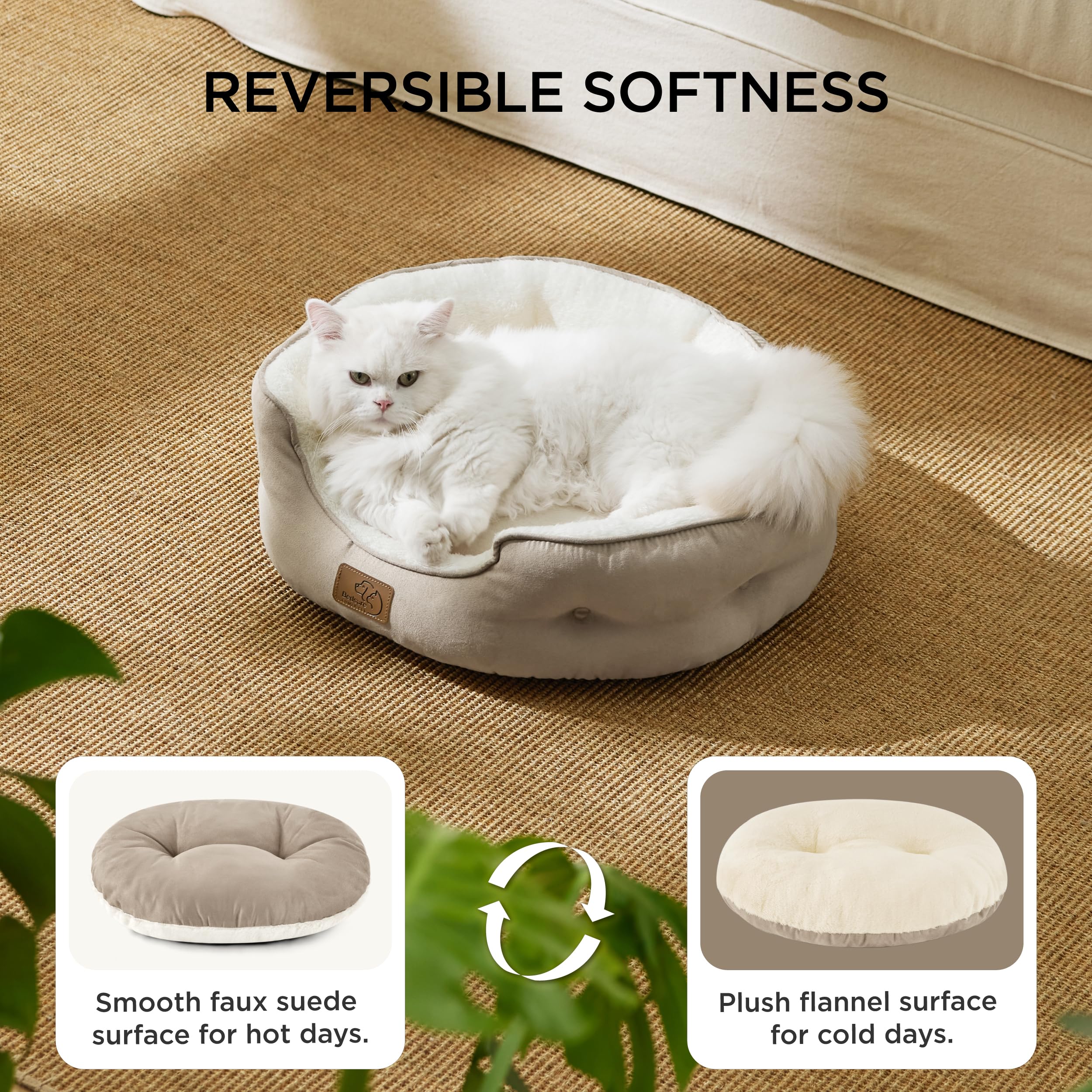 Bedsure Letto per Cani Piccoli Lavabile - Letti Grandi per Gatti da Interno e Cuccioli, Letto Rotondo per Cani di Media Taglia con Fondo Antiscivolo