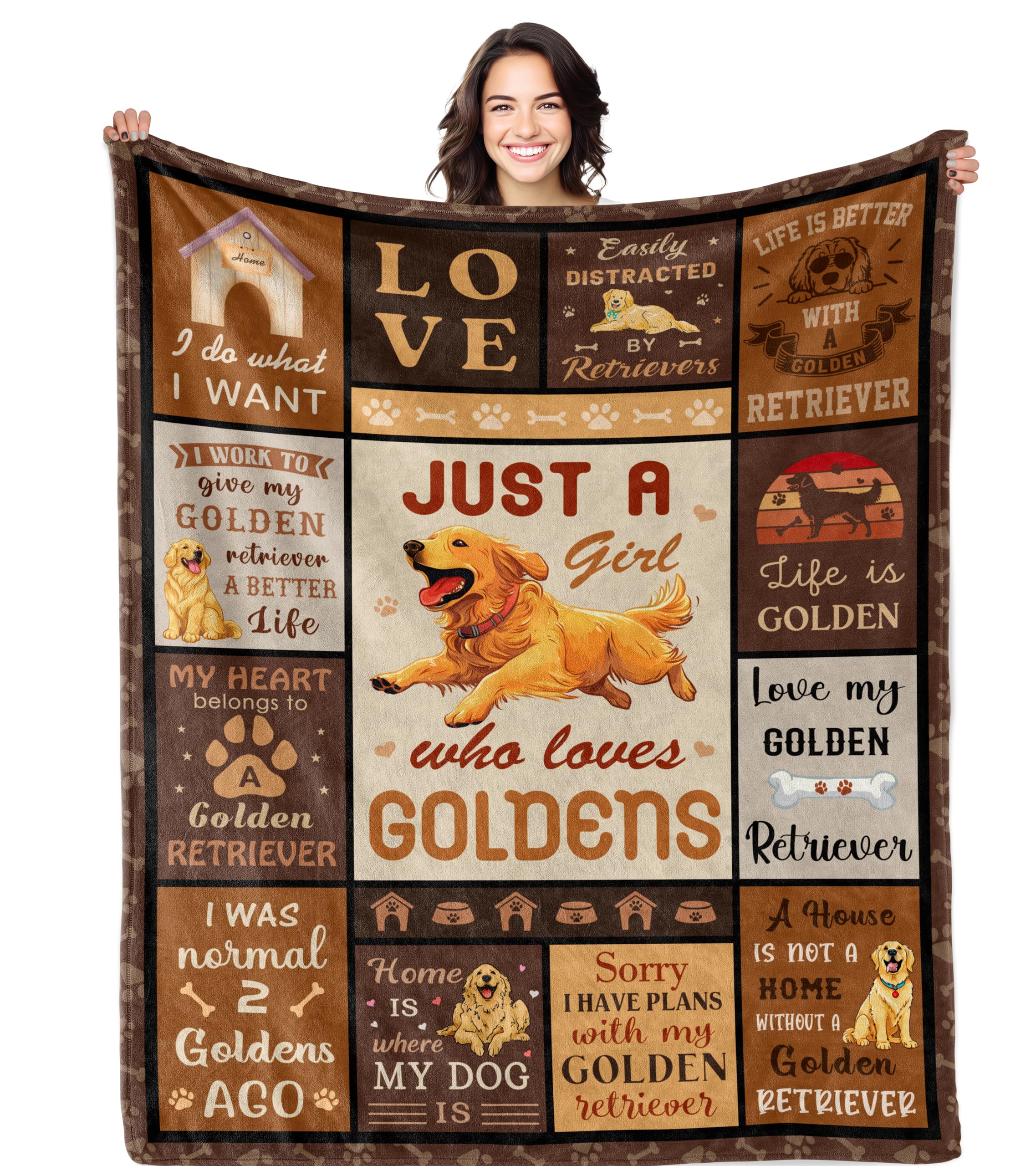 Podkde Women's Golden Retriever Gifts Blanket 50" X 60", For Gifts For Golden Retriever Lovers, Golden Retriever Decor Throw