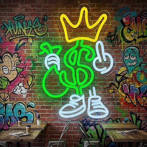 Miniatura 6 de Letreros de neón de dinero para decoración de pared, letreros de luces LED Crown Dollar adecuados para dormitorio, hombre, cueva, bar, pub, bar,