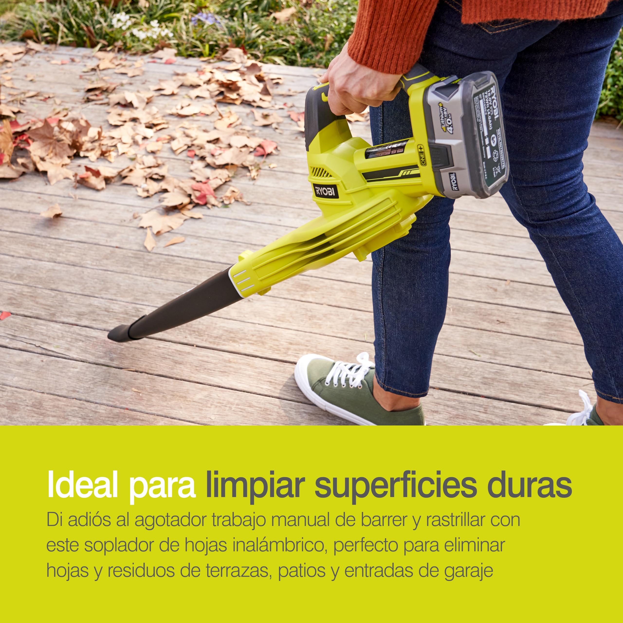 RYOBI Soplador Inalámbrico 18V One+ 245 km/h – Limpieza de Jardines, Terrazas y Caminos – (Sin batería ni Cargador)