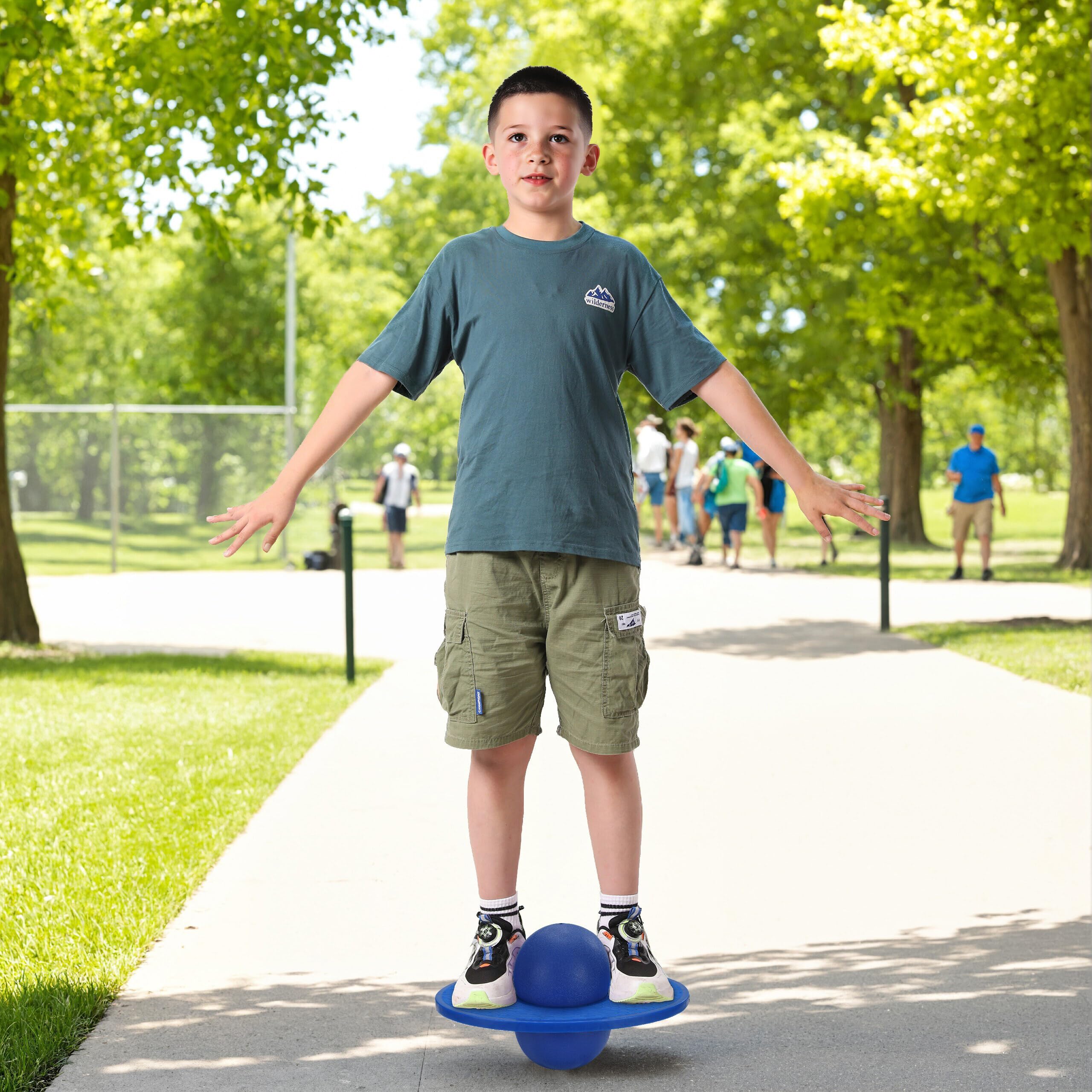 Pogo Ball Relaxdays per Bambini, Fino a 100 kg, Gioco da Esterno, Palla con Piastra, Equilibrio, HBT: 25x39x28 cm, Blu