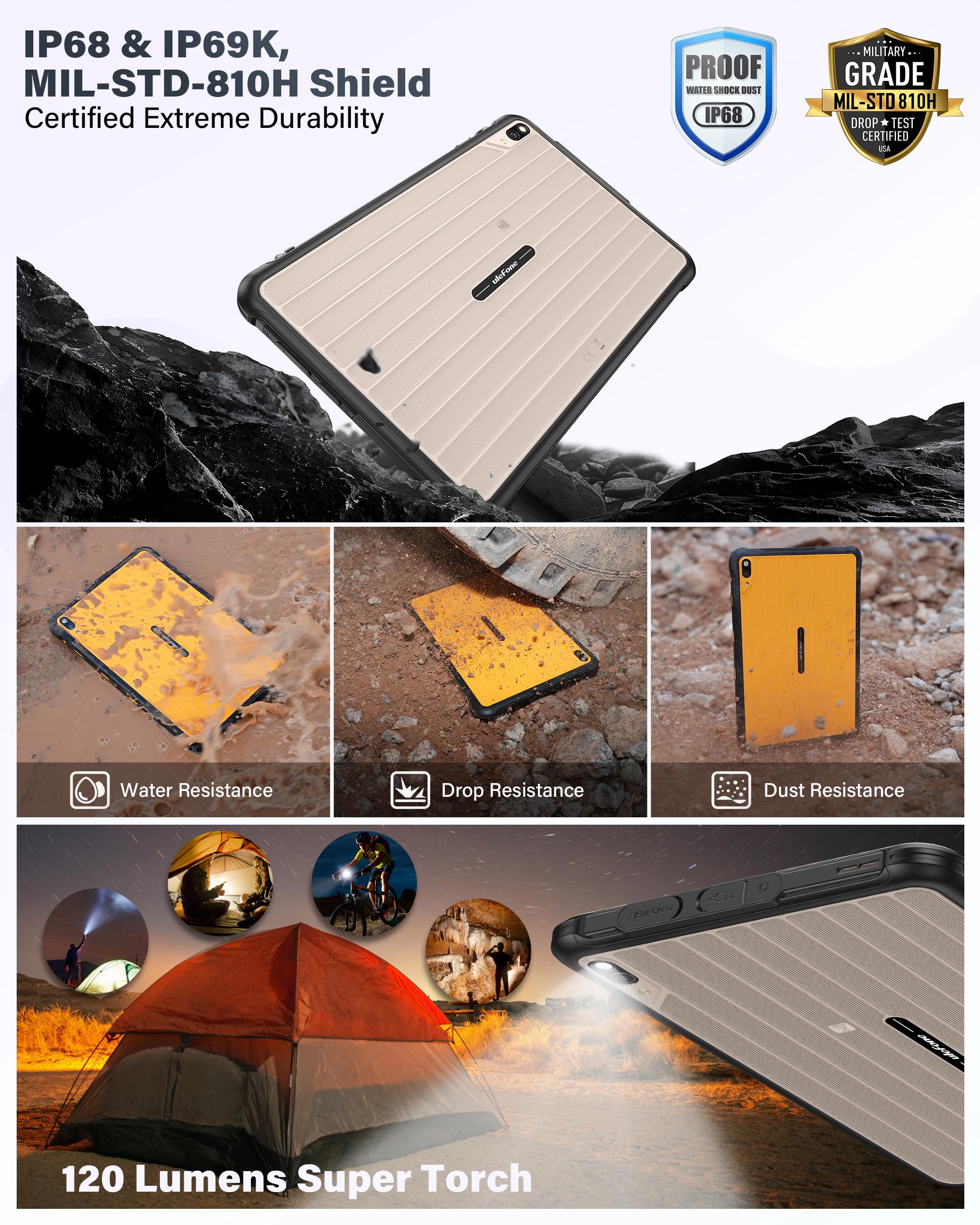 Ulefone RugKing Pad 2 Pro(2026) Tablet Rugged Android 16, 16GB+256GB, 10200mAh Tablet Indistruttibile 10,1" Pollici 90Hz, Dual 4G LTE + eSIM, IP68/IP69K, Fotocamera 48MP Tablet Robusto,NFC, GPS,Grigio - 3