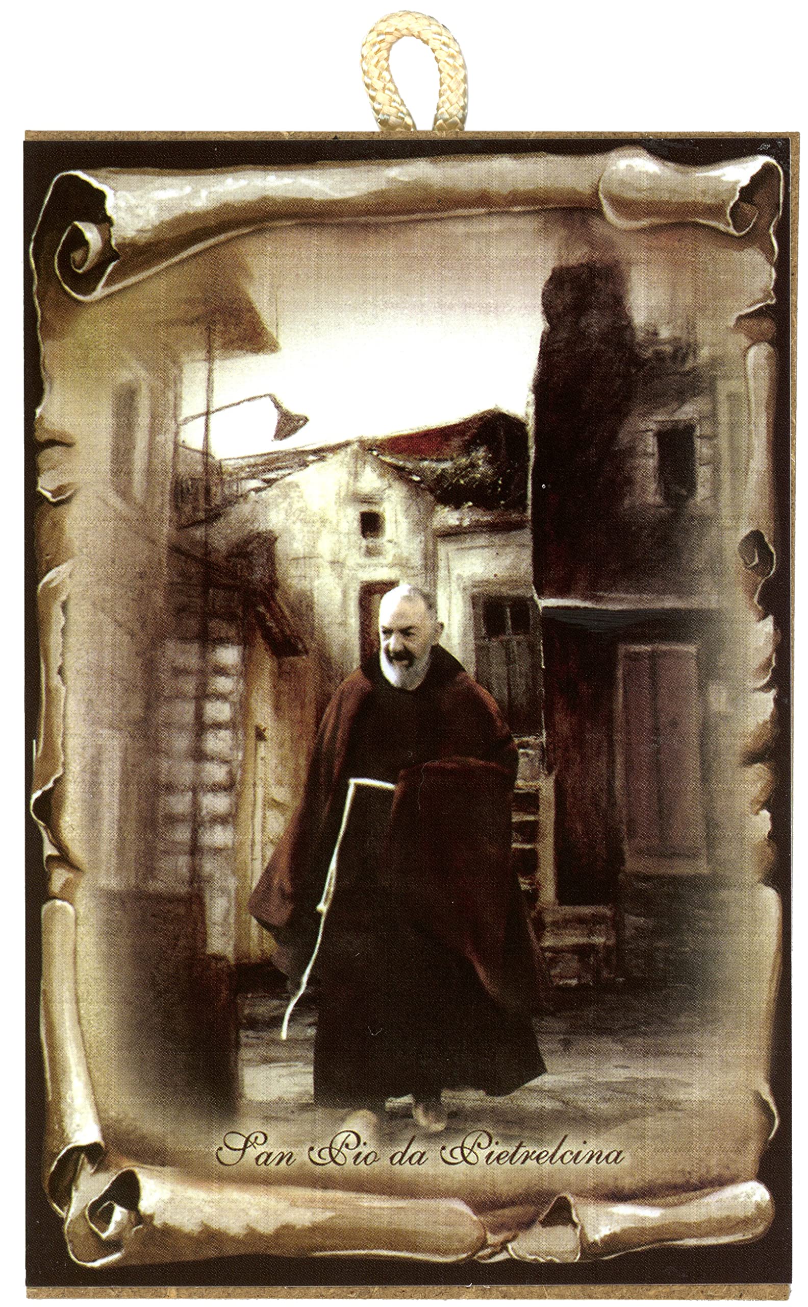 KUSTOM ART CUCUBA Vintage Style Picture Painting San Padre Pio for the streets of Pietrelcina Collectible Print on Wood