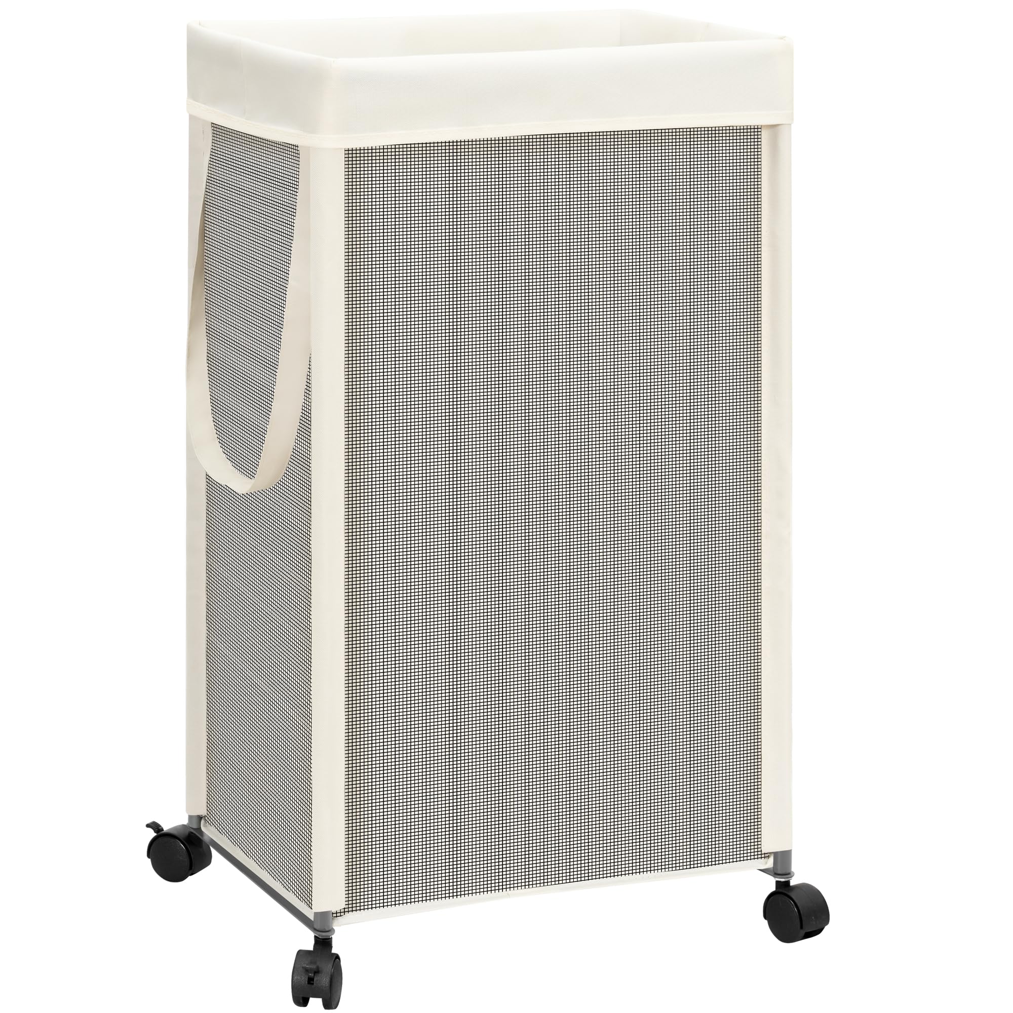 STORAGE MANIAC Laundry Hamper with Wheels, 90L (23.7 Gal) Large Tall Rolling Laundry Basket with Removable and Washable Liner Bag, Aesthetic Dirty Clothes Hamper for College, Dorm, Off-white