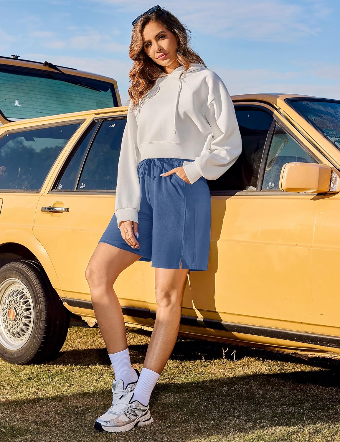 Quenteen Womens Bermuda Shorts Athletic Loose Running Comfy Long Yoga Shorts with Pockets - Image 2