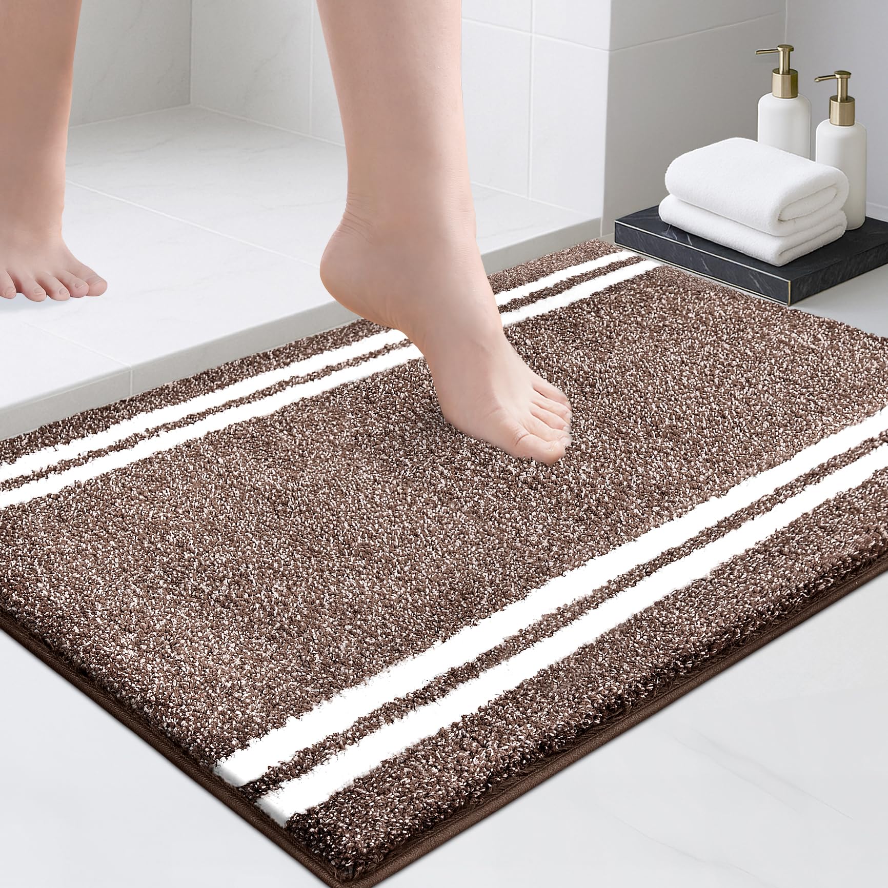 Tapis de salle de bain marron pour baignoire et évier avec revêtement antidérapant