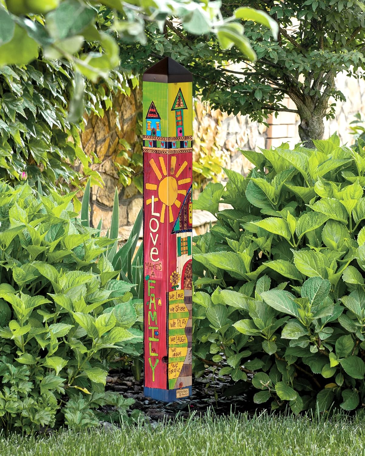 Studio M Family Home Art Pole House Rules Outdoor Decorative Garden Post, 40 Inches Tall