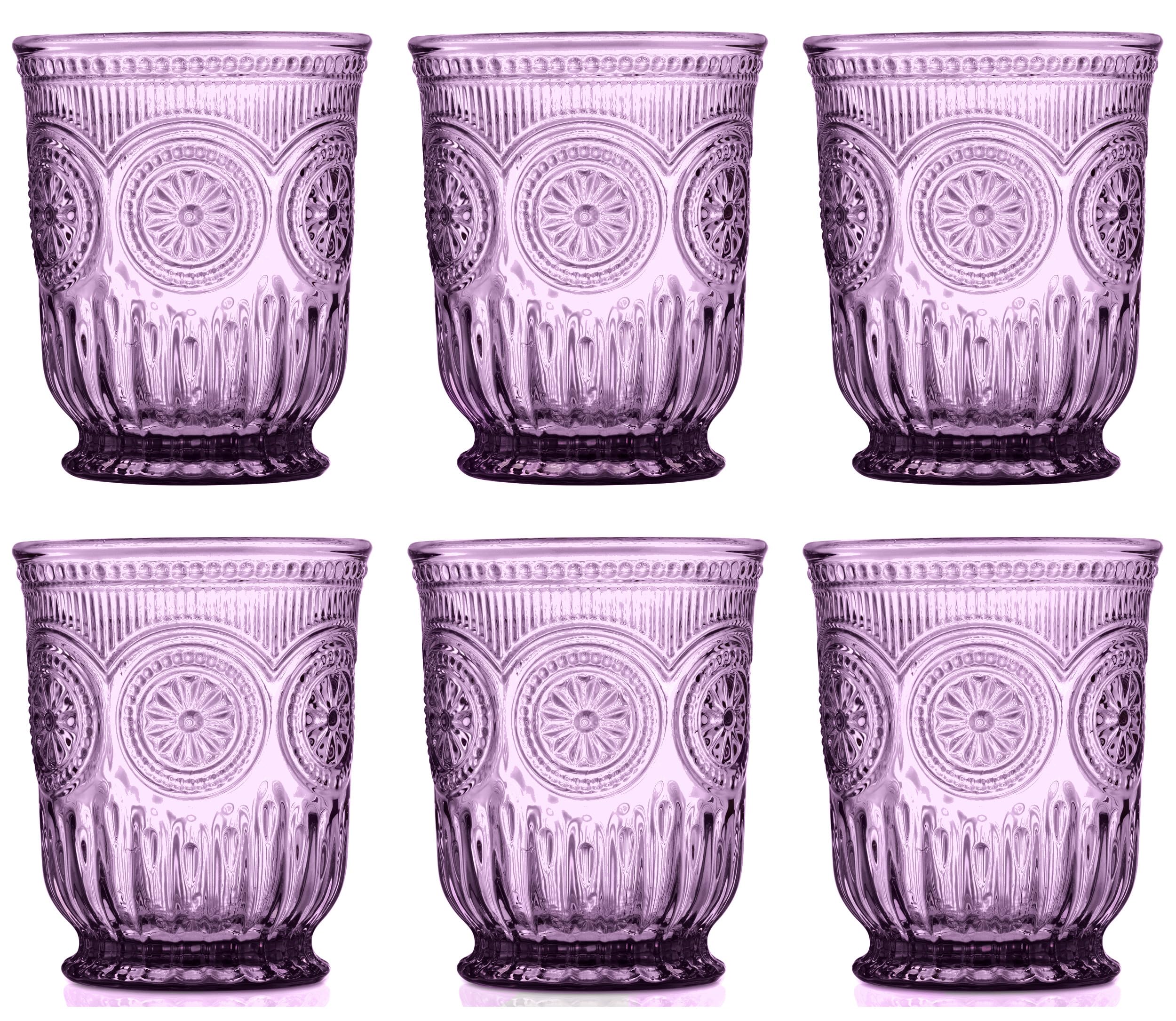 Amazon.com | Yungala Purple Glassware, set of 6 purple drinking glasses  small textured colored vintage glass cups,(Sunflower Goblets): Highball  Glasses