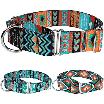 CollarDirect Martingale Dog Collar Nylon Safety Training Tribal Pattern Adjustable Heavy Duty Collars for Dogs Medium Large (Pattern 2, Large, Neck Size 15
