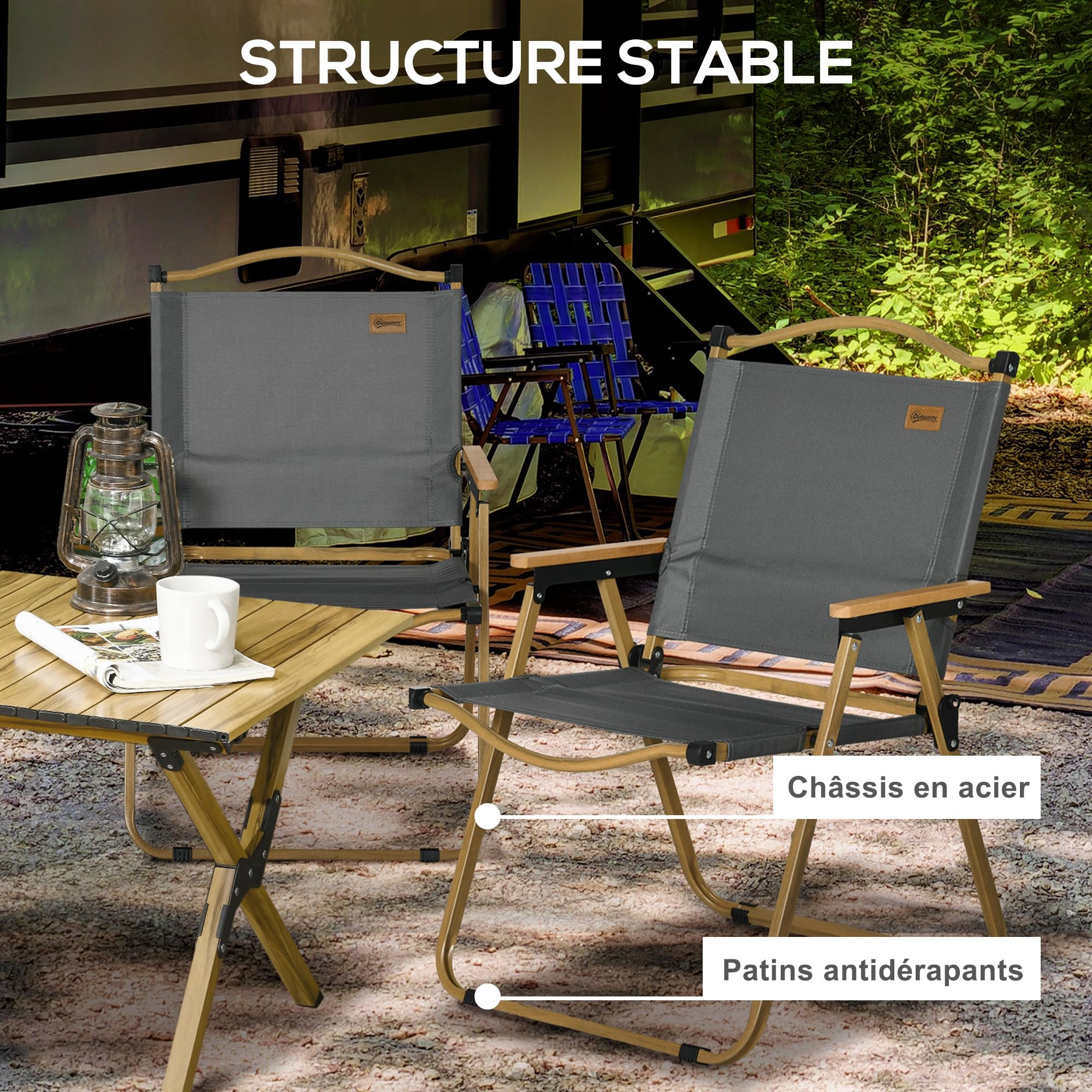 Outsunny Lot de 2 chaises de Camping Chaise de pêche Pliante - Tissu Oxford et Structure Acier - 54 x 59 x 78 cm - Gris foncé