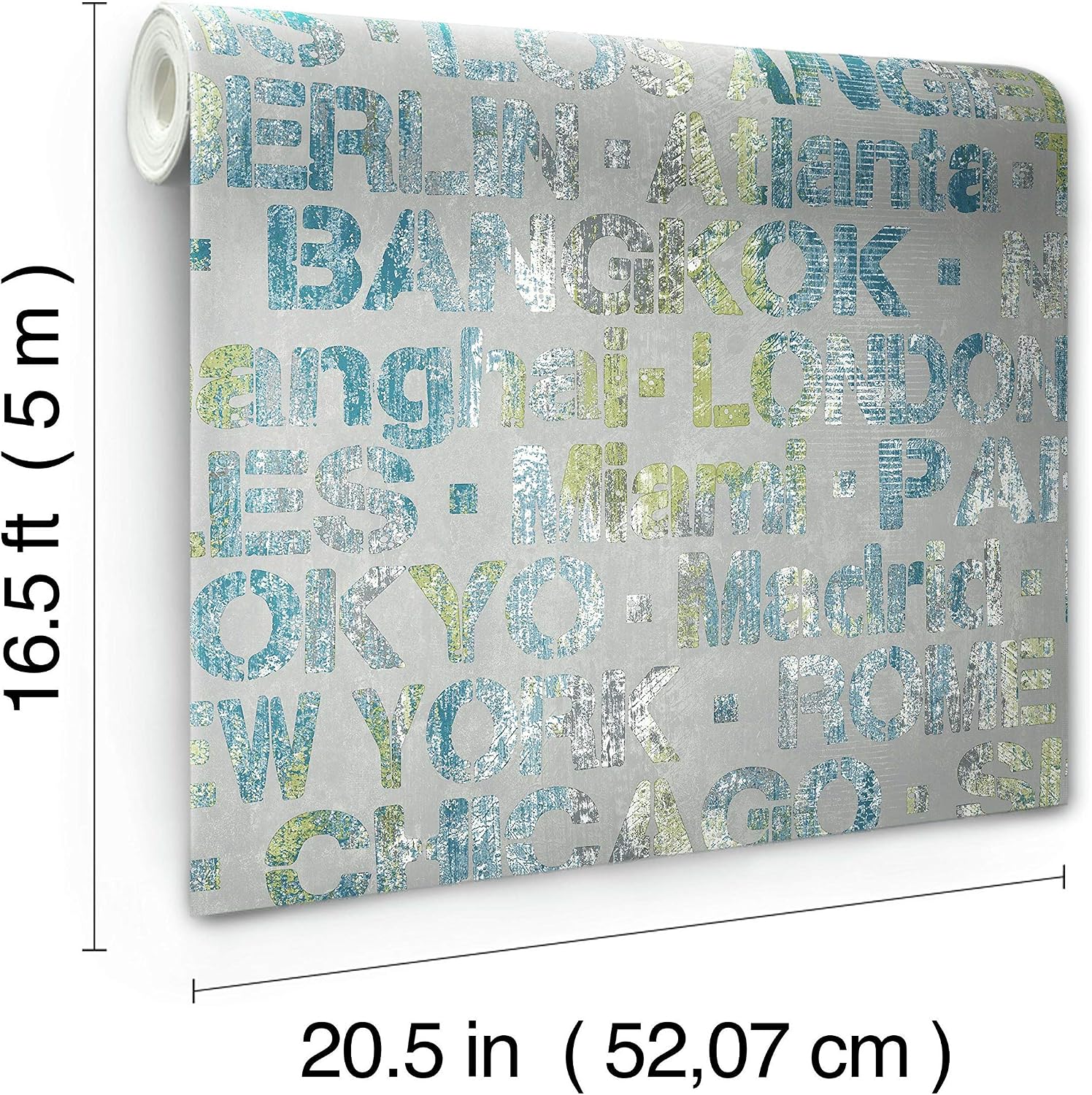 RoomMates RMK12020WP Blue and Green Cities of The World Peel and Stick Wallpaper