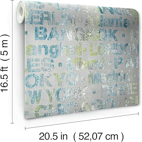 Miniatura 3 de RoomMates RMK12020WP - Papel tapiz autoadhesivo de Ciudades azules y verdes del mundo