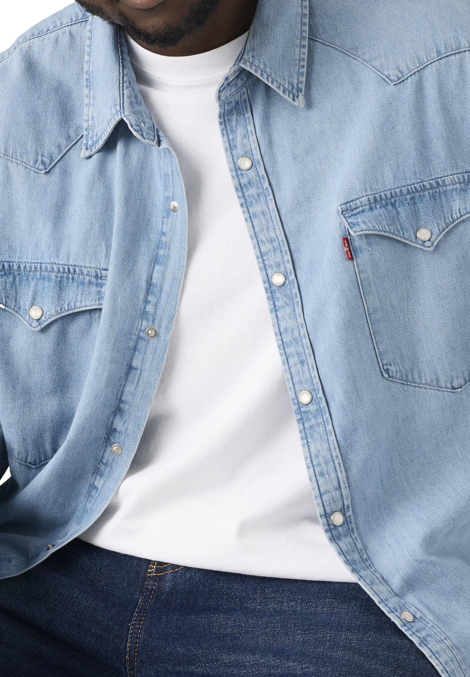 Levi's Western Denim Shirt - Men's 2XL Stonewash - 50% Viscose, 35% Cotton, 15% Linen