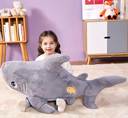 Miniatura 3 de IKASA Juguete de peluche de tiburón grande, tiburón gigante de 39 pulgadas, lindos juguetes suaves jumbo, enorme tamaño grande, esponjoso, de gran