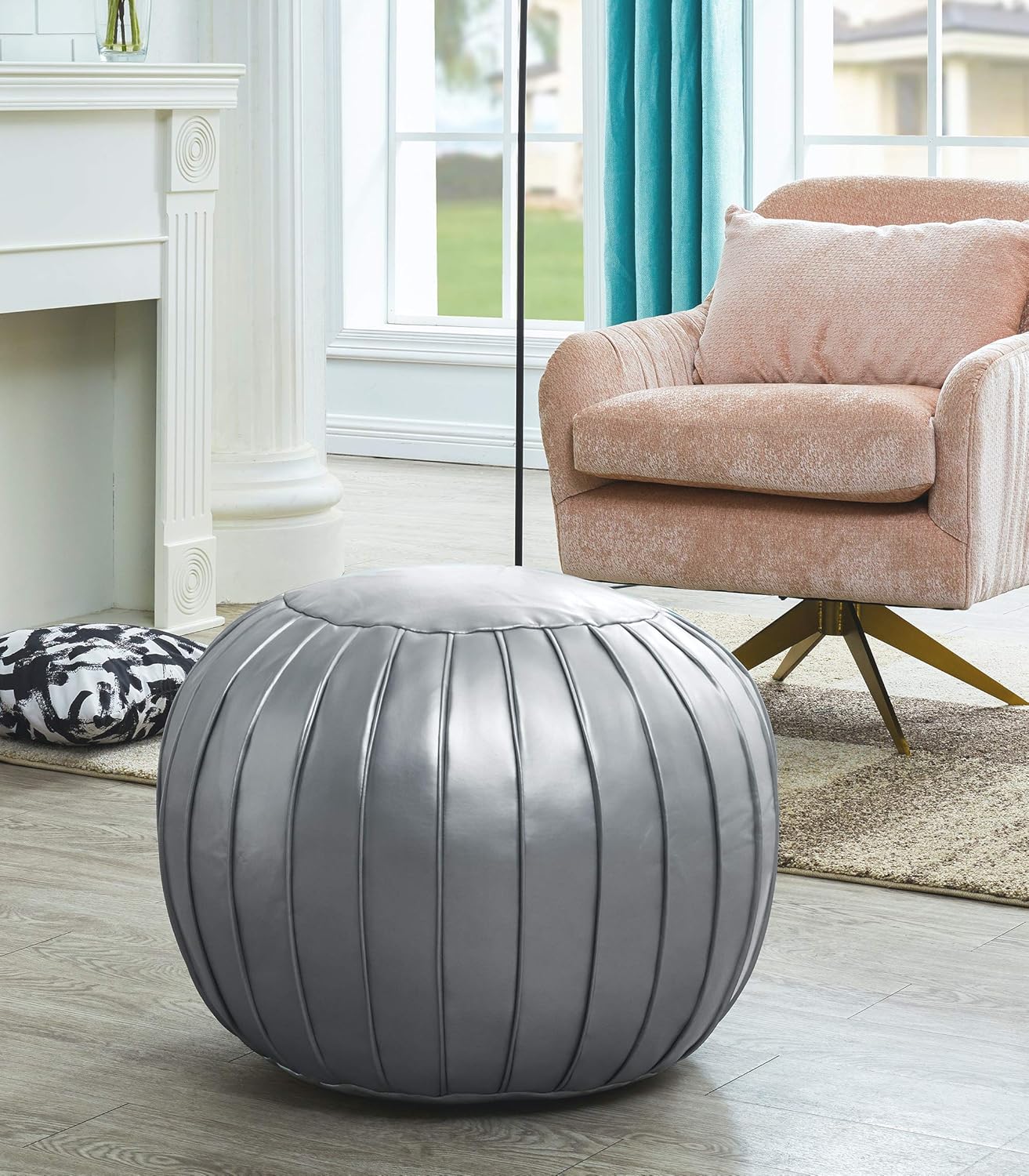 Comfortland Unstuffed Ottoman Pouf Cover, Pu Leather