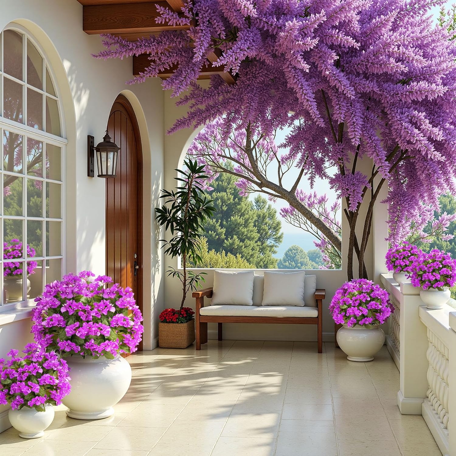 Bougainvillea Artificial Faux Bougainvillea Outdoor 4 Pack Fake Bougainvillea Hanging Flowers Artificial Bougainvillea for Indoor Home Porch Garden Decor Spring Flowers No Vases(Dark Purple)