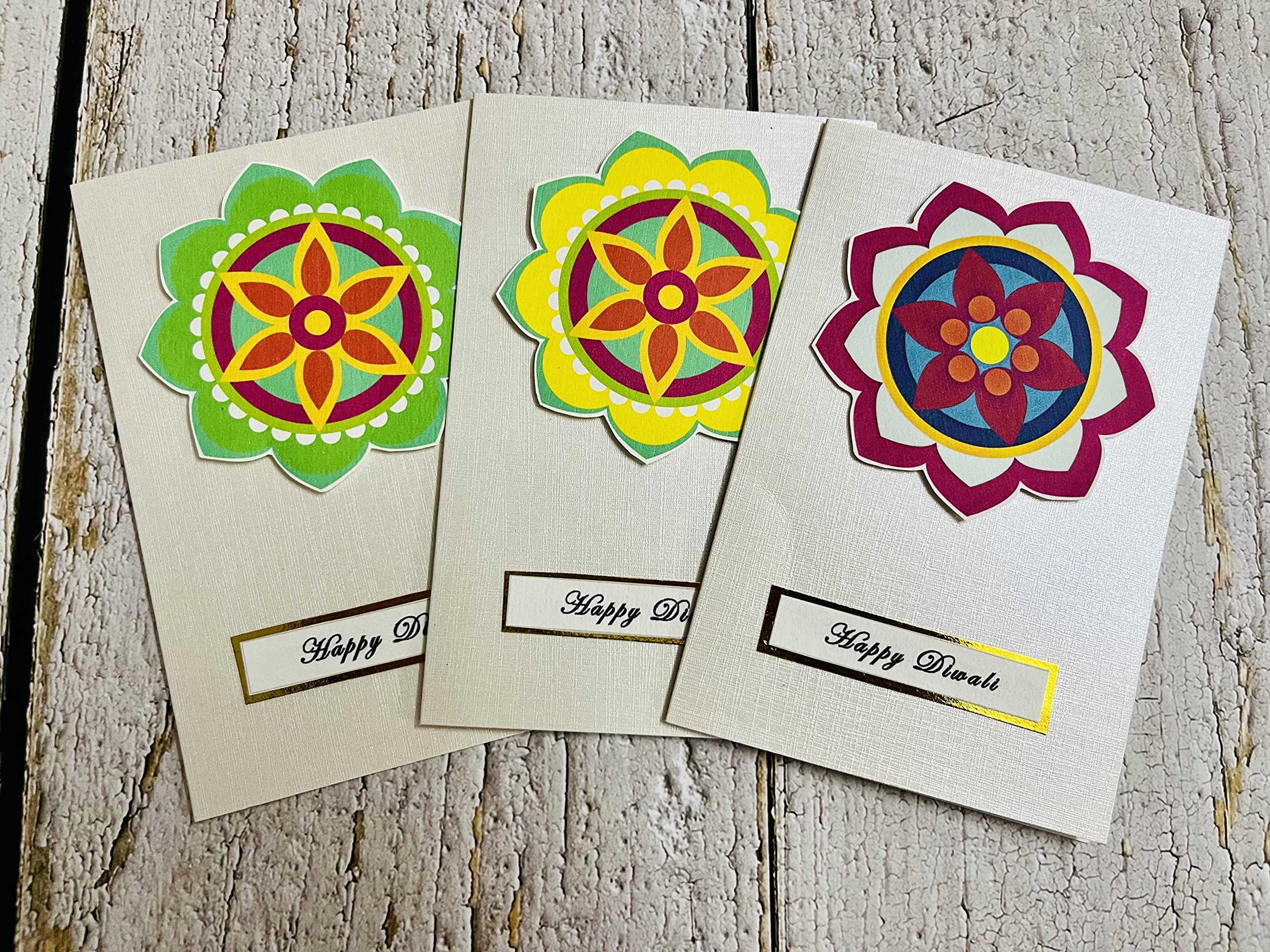 Crafted Forever handmade mandala Diwali greeting cards to celebrate with your friends and family, 4x6 size, blank inside, envelopes included, metallic paper used (Mix mandala set of 6)