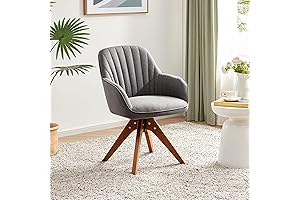 Decorative BELLEZE mid-century modern swivel makeup chair with dark oak wood accents.