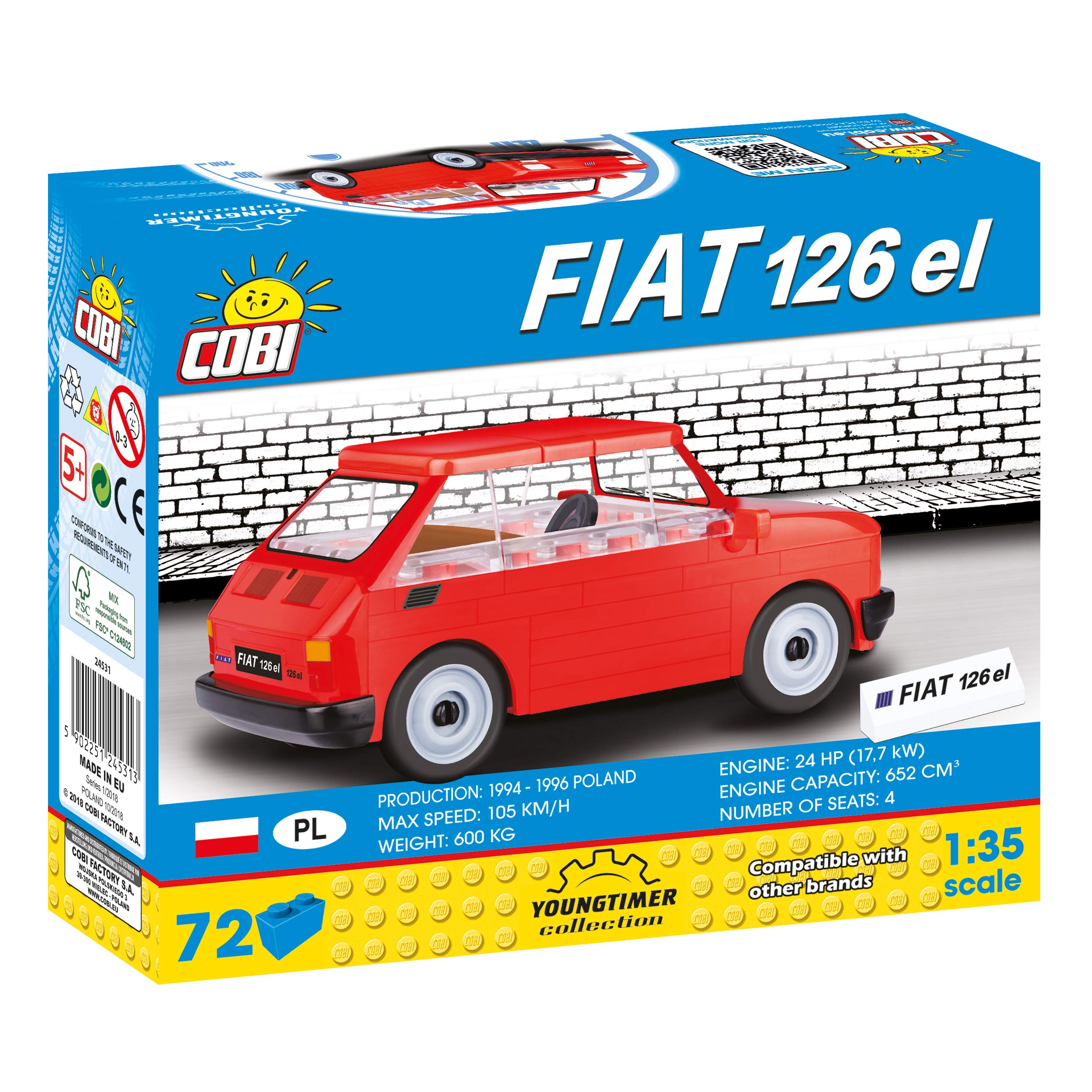 Cobi Maly Fiat 126P youngtimer collection Zestaw Klocków, Wielokolorowy