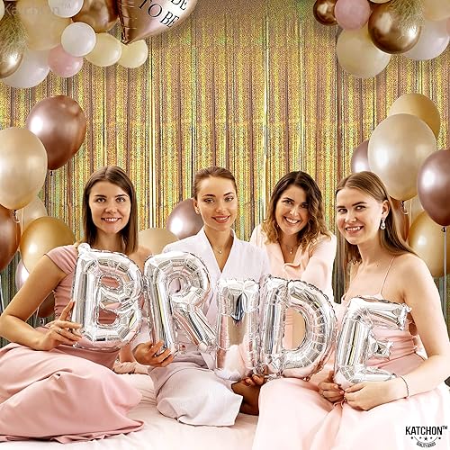 Miniatura 5 de KatchOn, Bride To Be Balloons - Juego de 17 globos plateados de 32 pulgadas, enormes globos de anillo de diamantes | Cortina de flecos iridiscentes