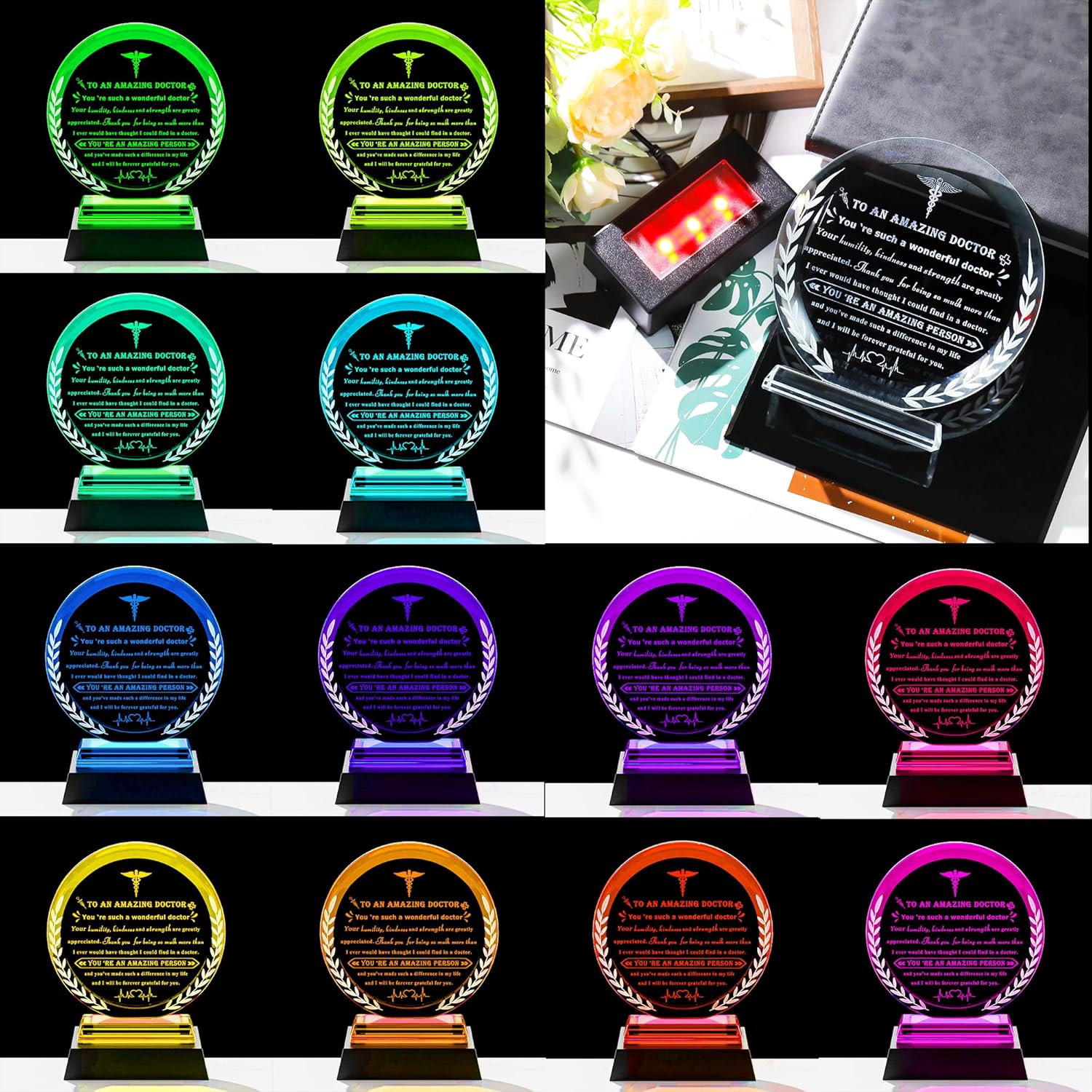 Doctor Appreciation Gifts for Women Men - Crystal Plaque Keepsakes with Light Base - Best Thank You Doctors Gift for Doctors' Day Birthday Christmas Thanksgiving Grateful Dr. Decor For Female Friend - Image 4