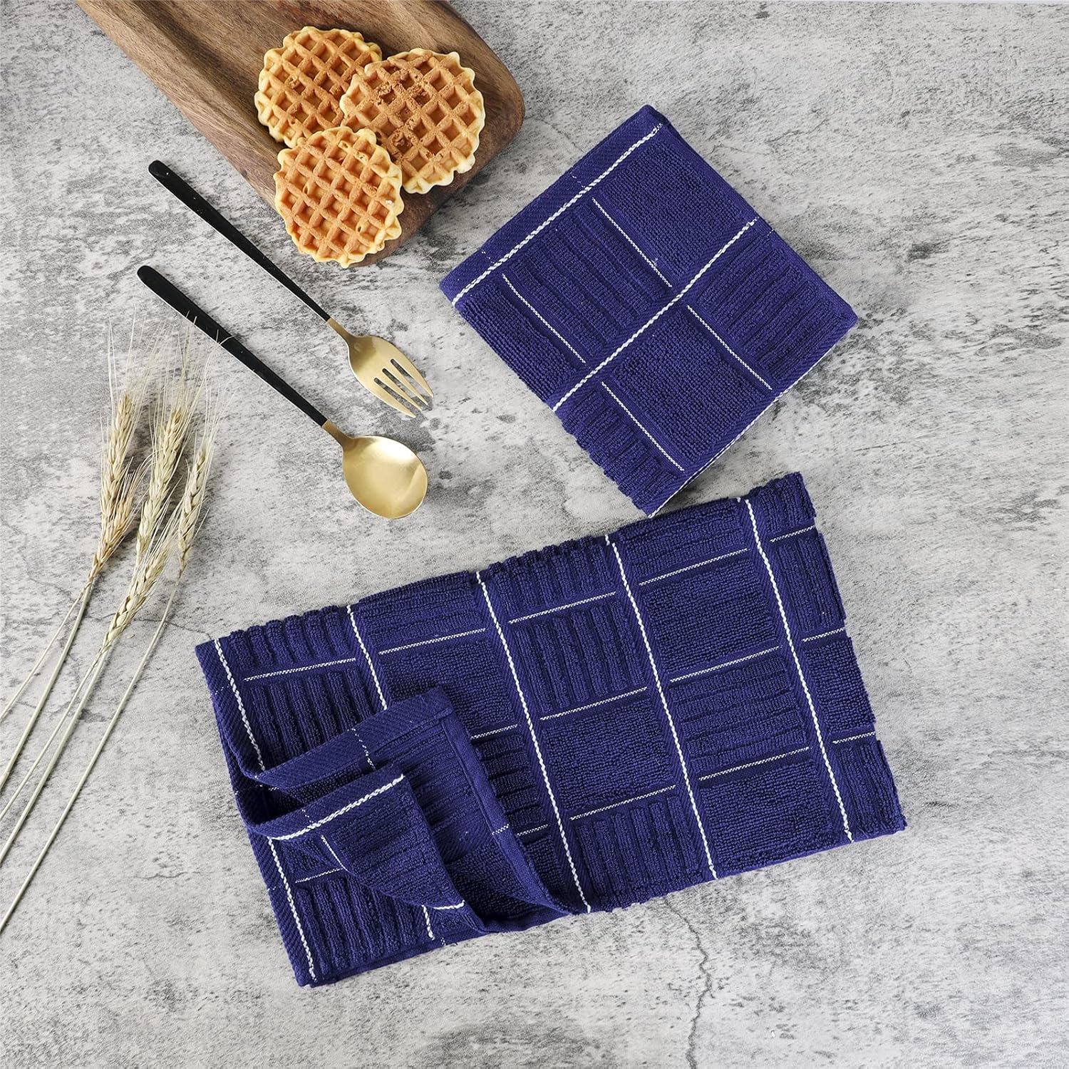 Glynniss Kitchen Towels and Dishcloths Set, Four Dish Towels 16x26 Inches, Four Absorbent Dish Cloths for Washing Dishes 12x12 Inches, Cleaning and Drying for Everyday Use Pack of 8 (Blue) - Image 5