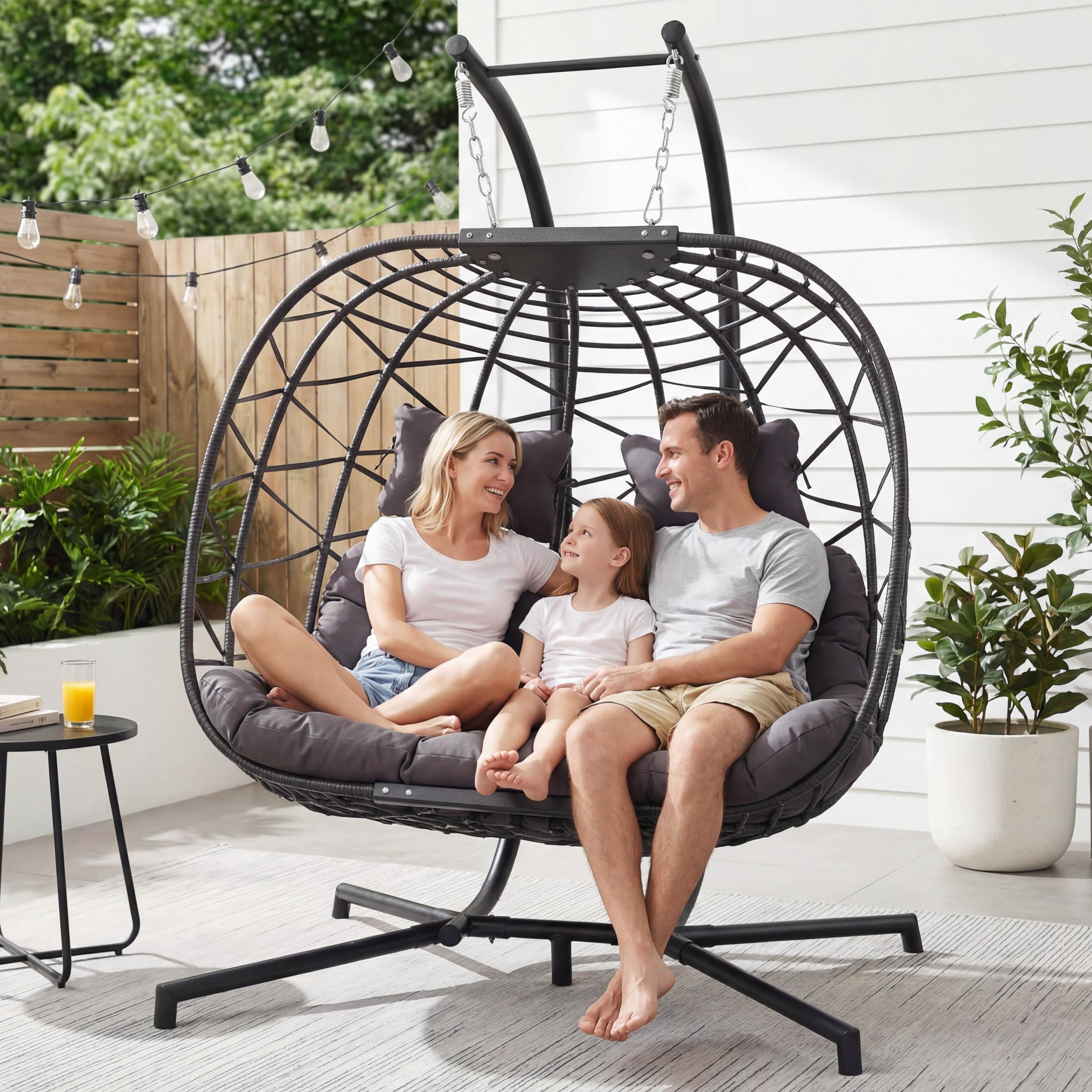 NICESOUL Double Egg Swing Chair with Stand, Oversized 2-Person Indoor Outdoor Hanging Hammock Chairs with Cushion, Wide and Large Comfy Loveseat,