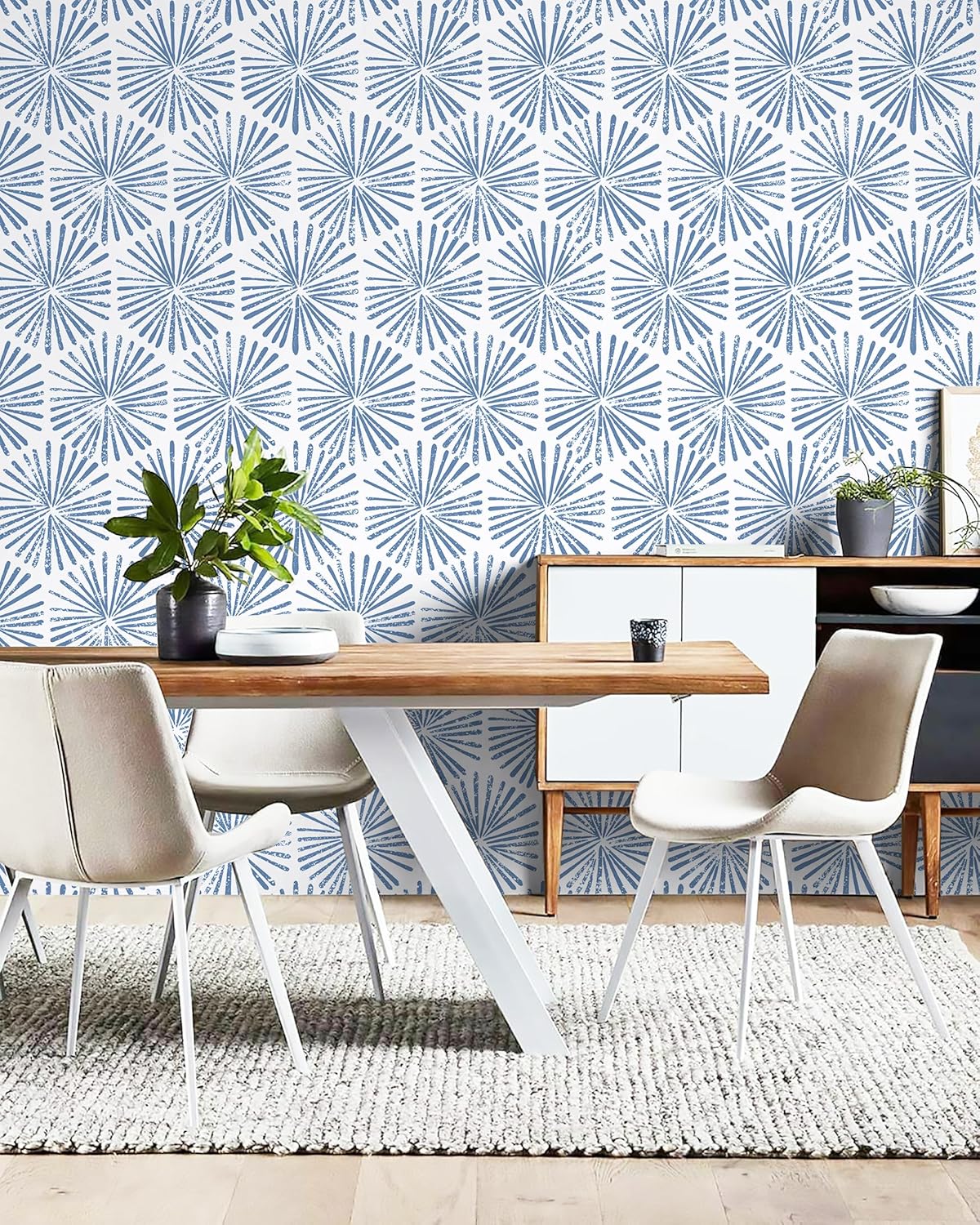 Guvana 17.32''×394'' Blue and White Wallpaper Modern Peel and Stick Wallpaper Geometric Contact Paper Striped Self-Adhesive Wall Paper for Bedroom Bathroom Cabinets Decorative