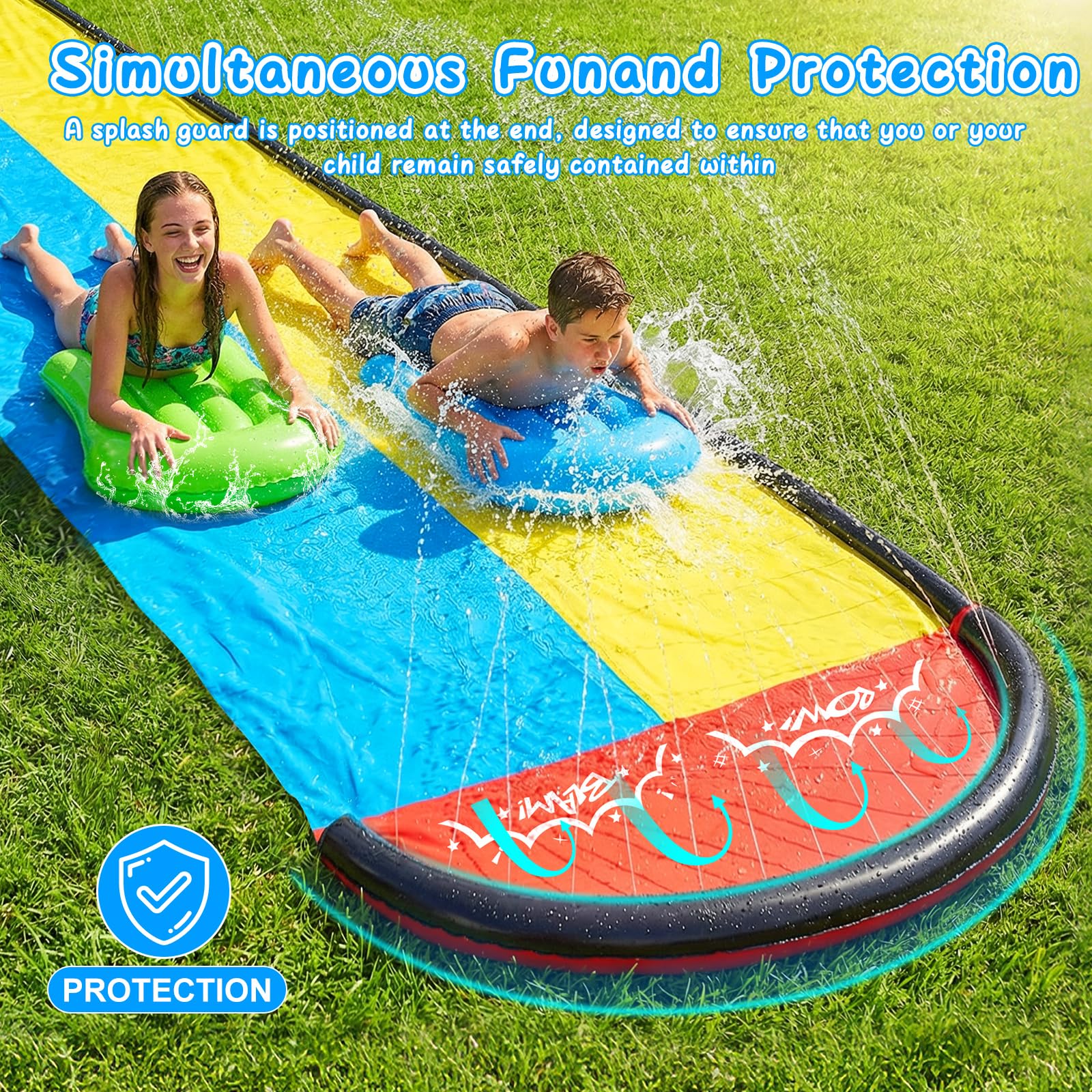 Mineup Wasserrutsche Garten 480 x 140cm Doppelrutsche mit Sprinkler Bodyboards
