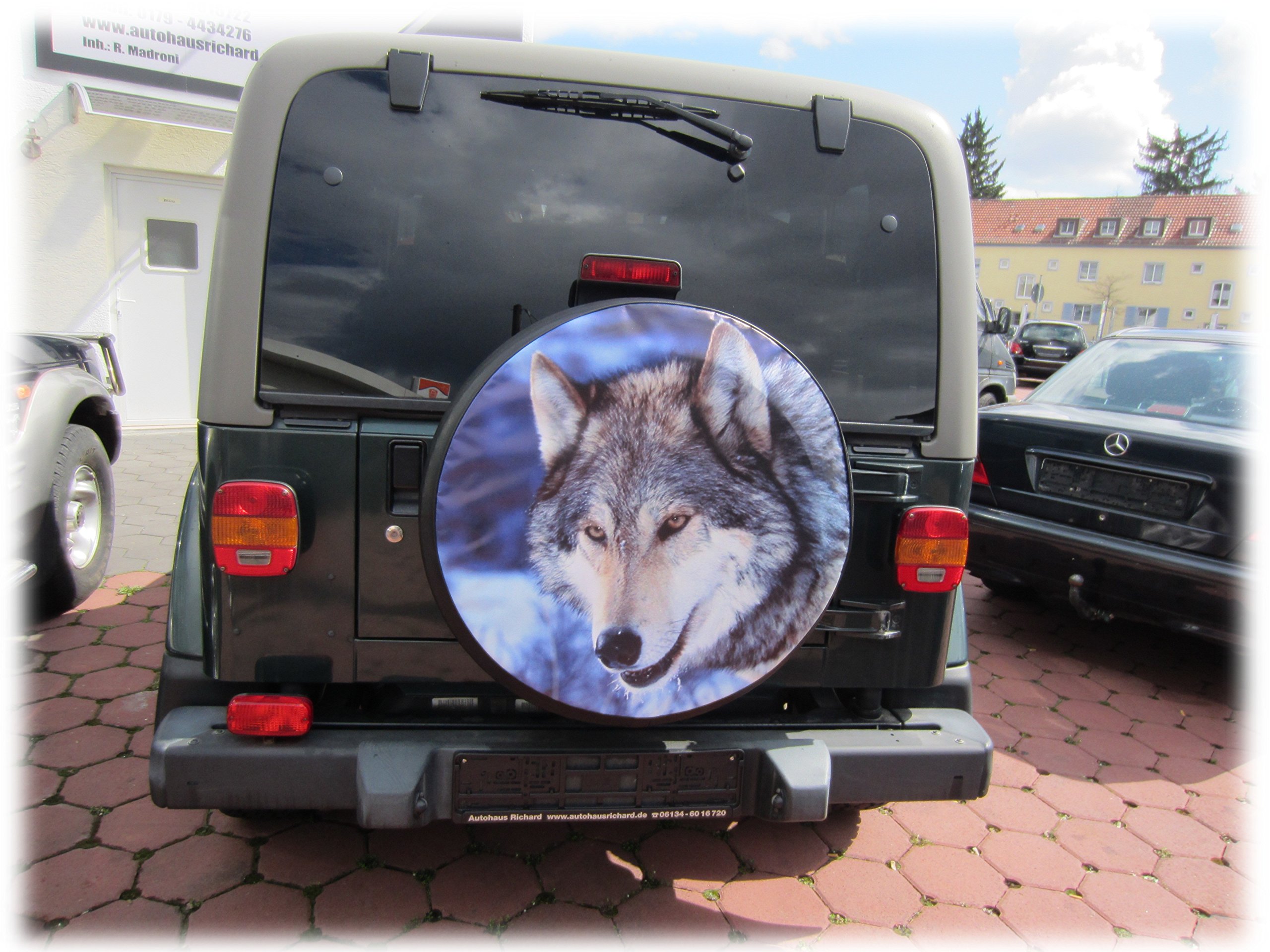 AB3-00214 Wolf 1 Reserveradabdeckung 79x30 cm Ersatzradabdeckung Reserveradhülle Reifencover Radhülle Tasche Überzieher Schutz hochwertige Planenmaterial und Kunstleder Durchmesser 79cm, Breite 30cm