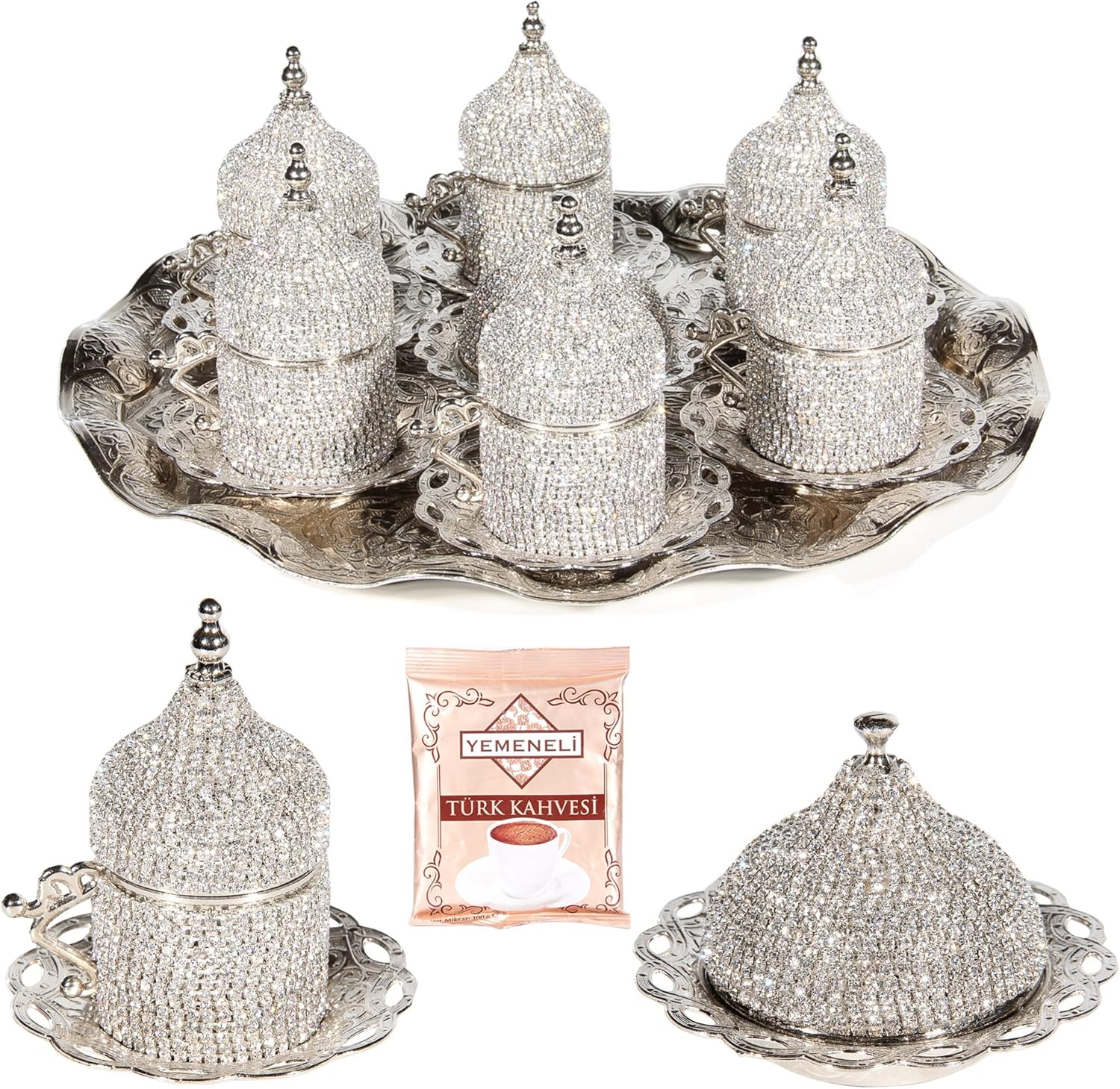 Buy 2 get 3 27 Pc Turkish Coffee Cup Set Saucers Holders Decorated Silver