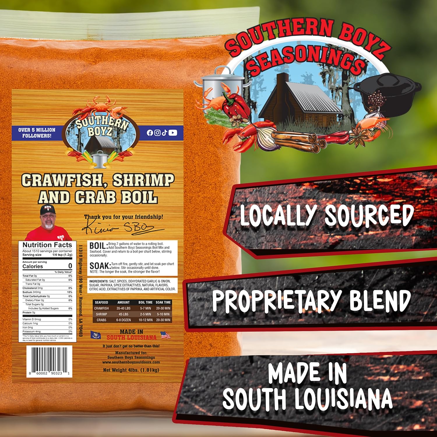 Southern Boyz Seasonings Cajun Seafood Boil – 4 lb Bulk Sack (No MSG, Gluten-Free) – Perfect for Crawfish, Shrimp, Crab, and Authentic Cajun-Style Seafood Feasts