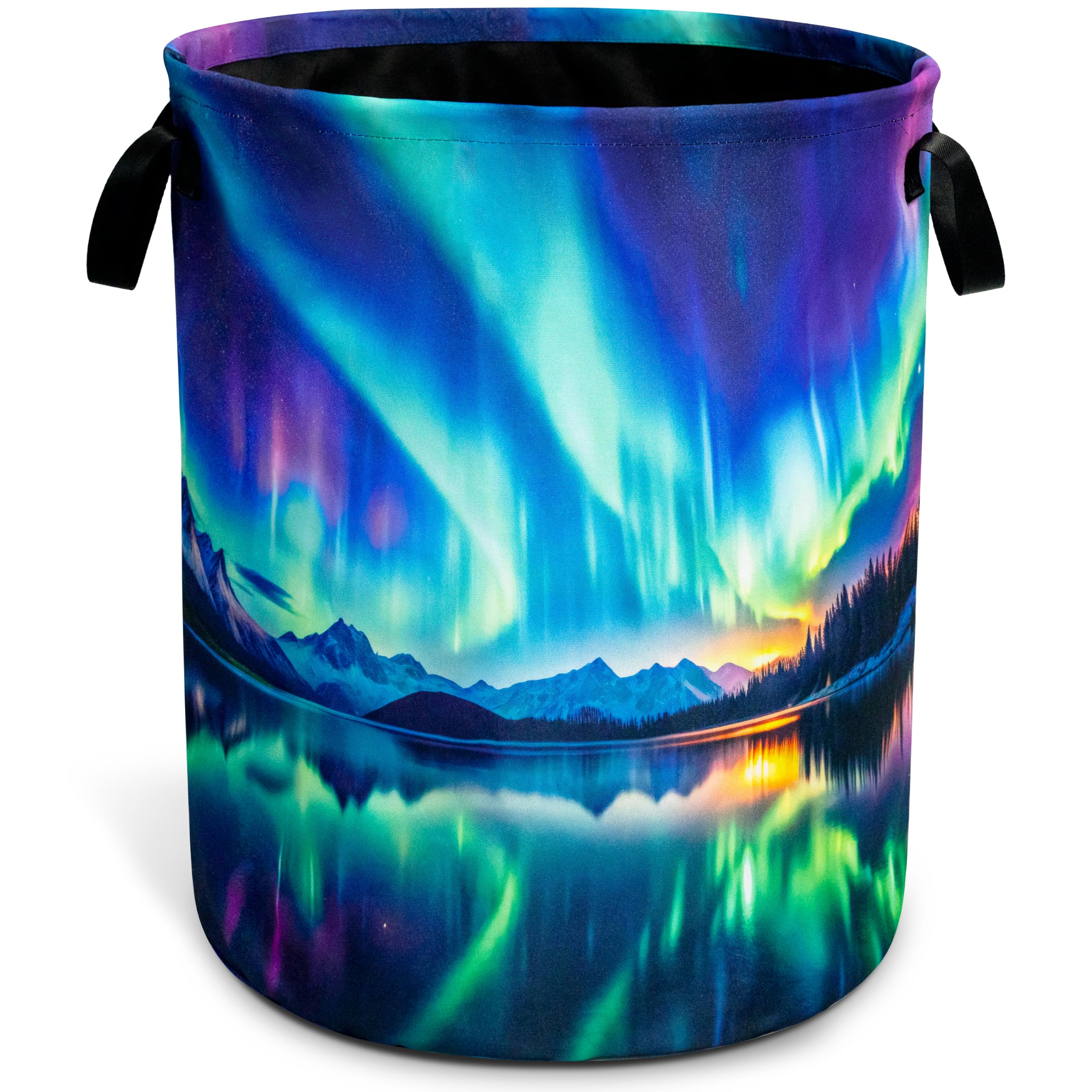 Aurora Mountains Laundry Basket Foldable Oxford Cloth Hamper 18.9 x 16.5 In