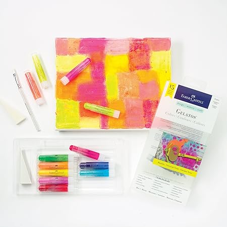 Faber-Castell Gelatos Colors Set, Brights - Water Soluble Pigment Crayons - 15 Bright Colors