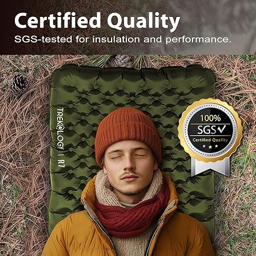 Miniatura 7 de TREKOLOGY Colchoneta de dormir para campamento, ultraligera, de 4 pulgadas de grosor, con valor R 7.2 para todas las estaciones, compacta, duradera