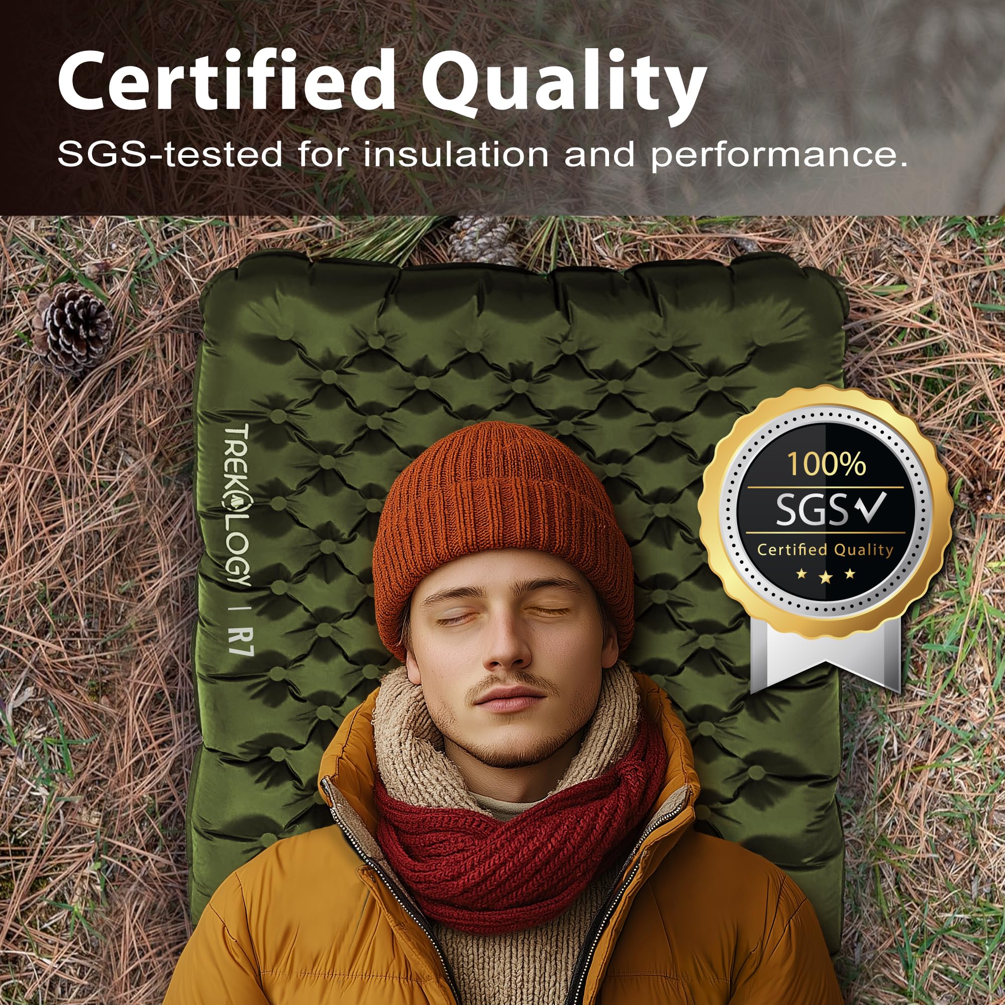 TREKOLOGY UL R7 | R-Value 7.2 - Almohadilla de Dormir aislada para 4 Estaciones de mochilero y Campamento de Invierno | Colchoneta Inflable Ultraligera para Dormir, Verde Bosque
