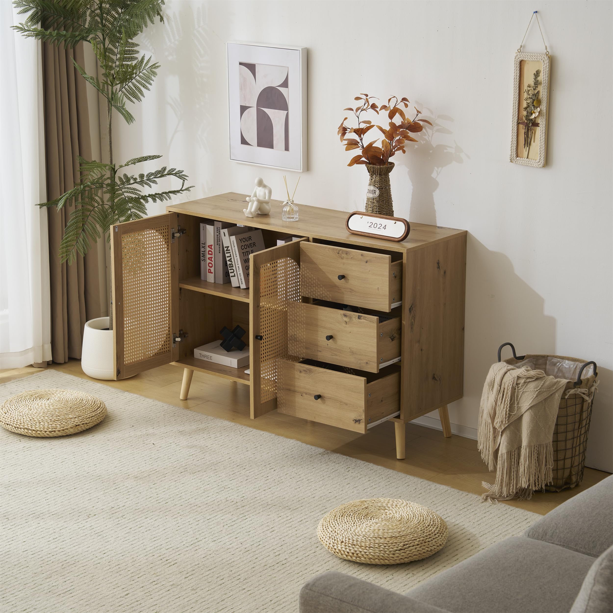 キャビネット ラタン チェスト 3段引き出し サイドボード 収納棚