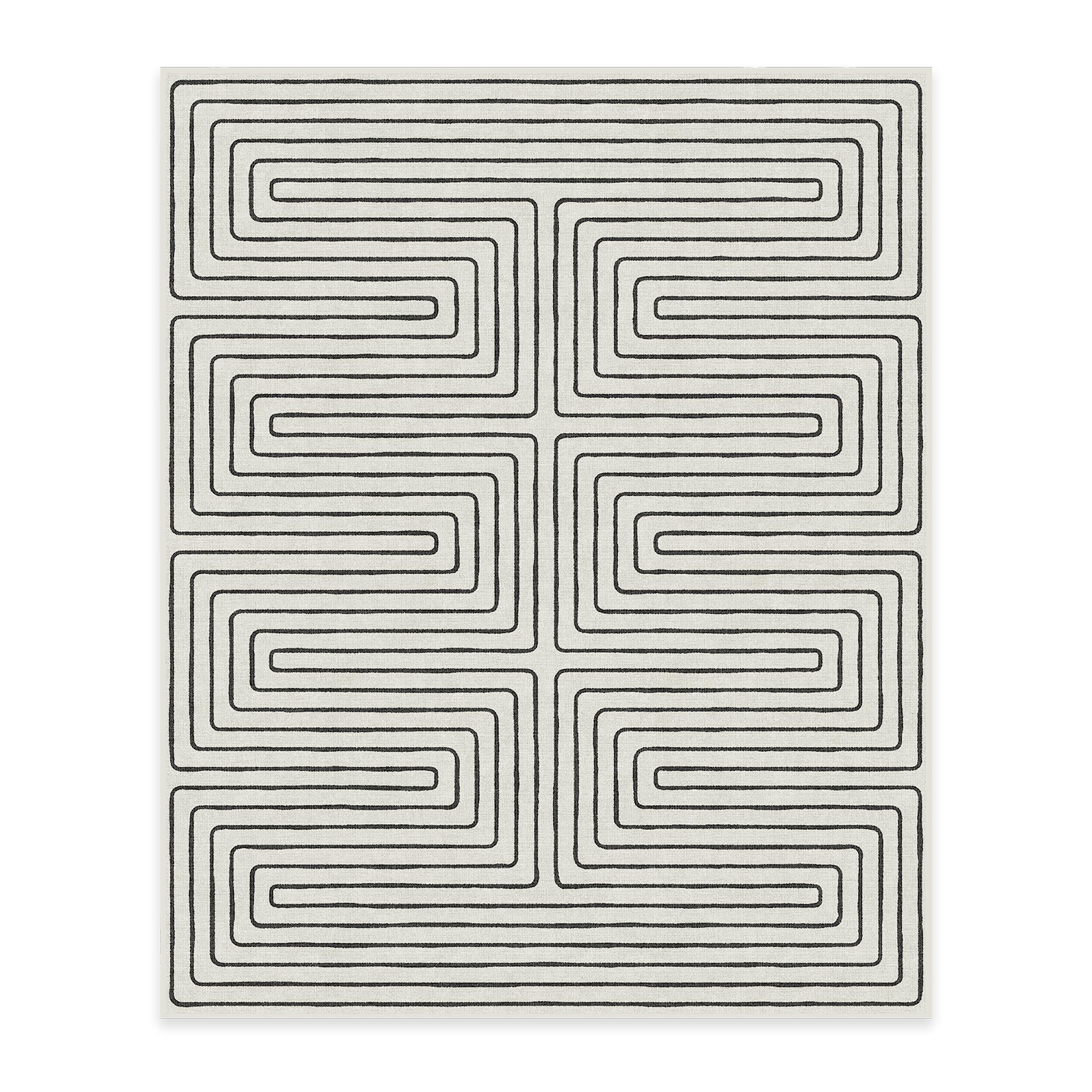 RUGGABLE x Jonathan Adler Machine Washable Modern Area Rug – Labyrinth Black/Ivory 8x10, Stain-Resistant, Non-Slip with Cushioned Pad – Large Rugs for Living Room, Bedroom, Hallway, Entryway & Office