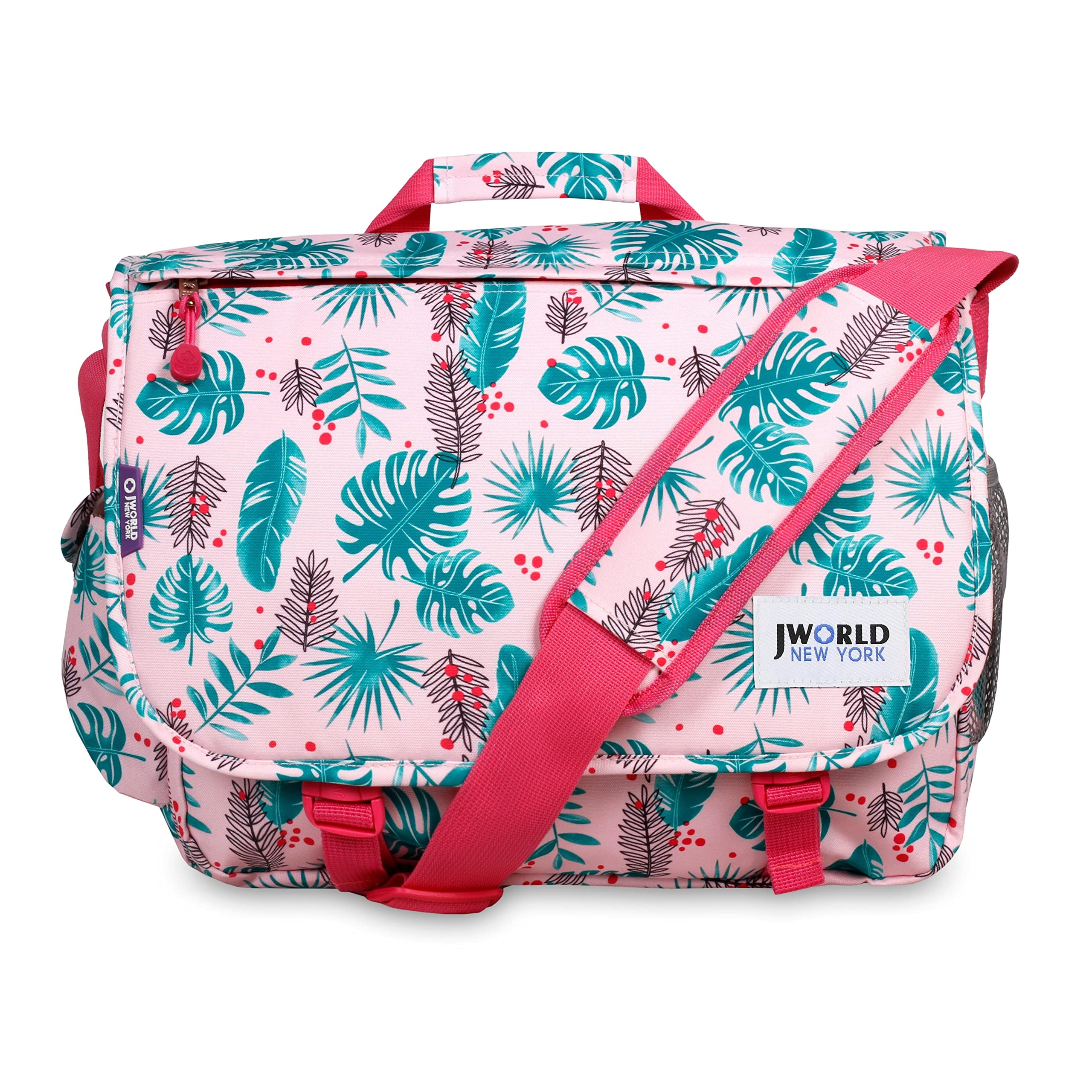 J World New York Thomas Laptop Messenger Bag for Women. Kids Computer Bookbag, Palm Leaves
